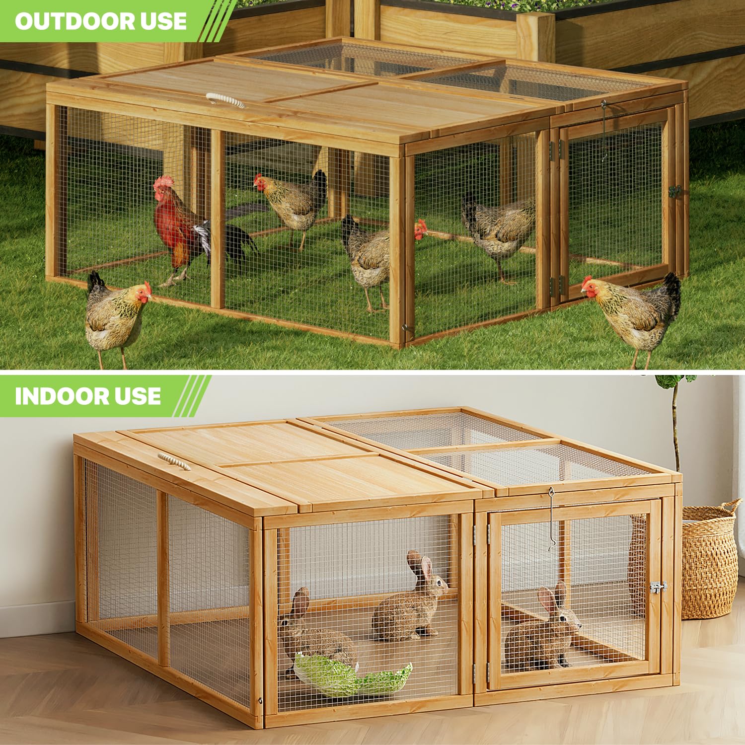 Magshion Folding Chicken Coop Rabbit Hutch, Portable Chicken House with Handle Wooden Small Animal Poultry Pet Cage House for Ou