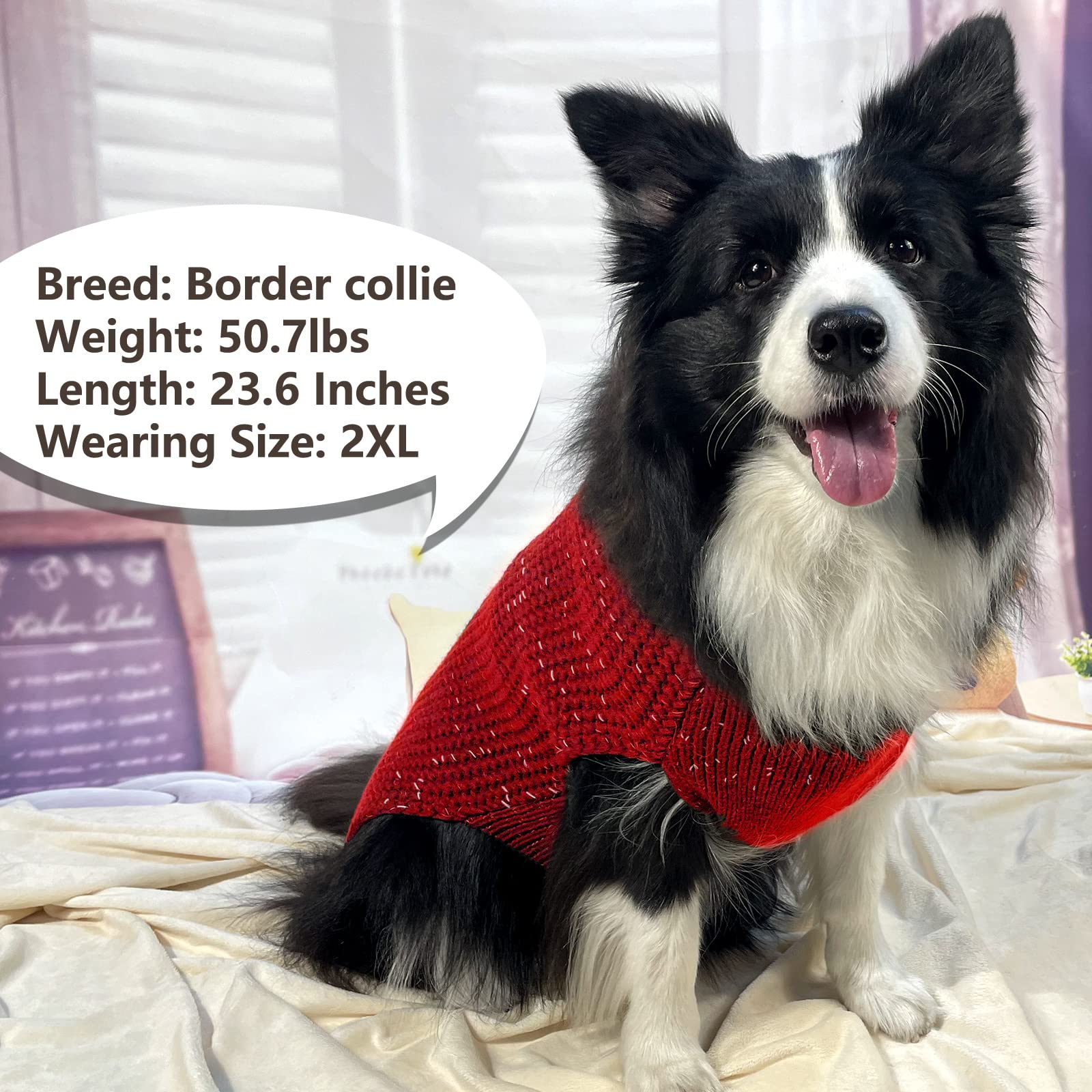 Kyeese Dog Sweaters Heavy Reflective Pullover Dog Knitwear For Fall Winter For Medium Dogs Red