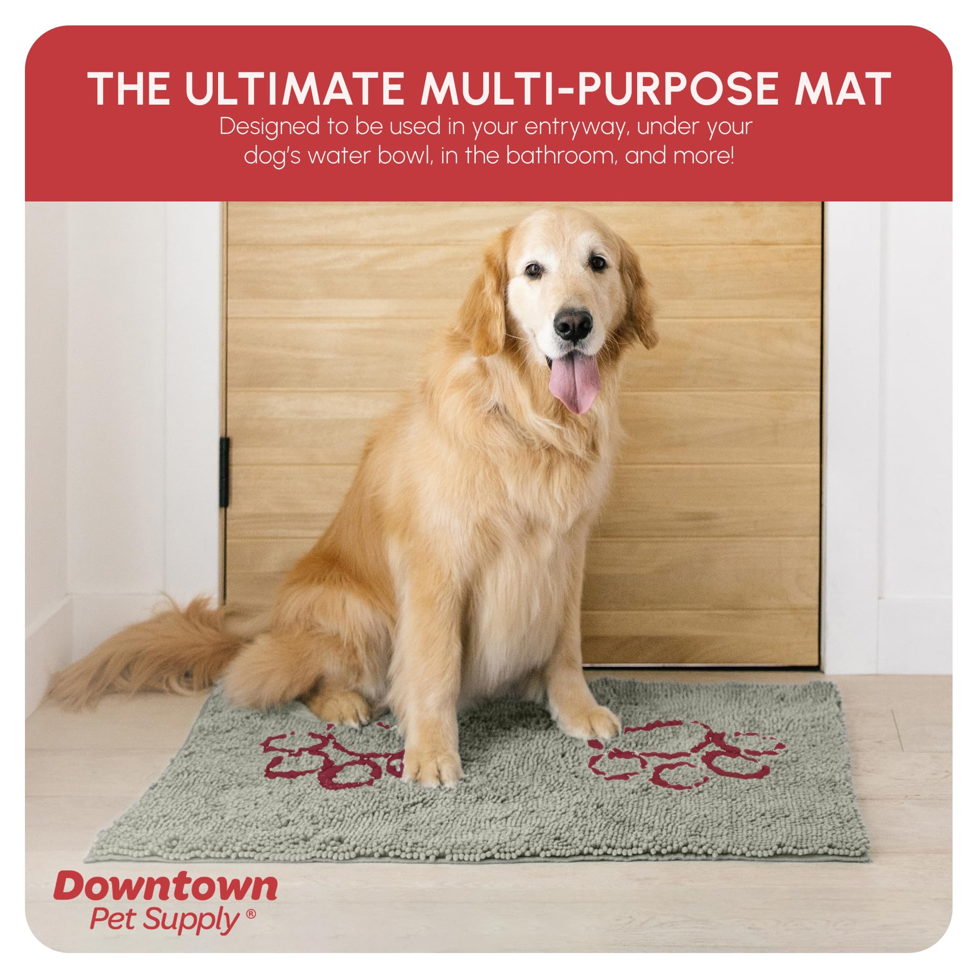 My Doggy Place Microfiber Dog Mat for Muddy Paws, 36 x 26 Light Gray With Paw Print - Absorbent Quick-Drying Cleaning, Washer an