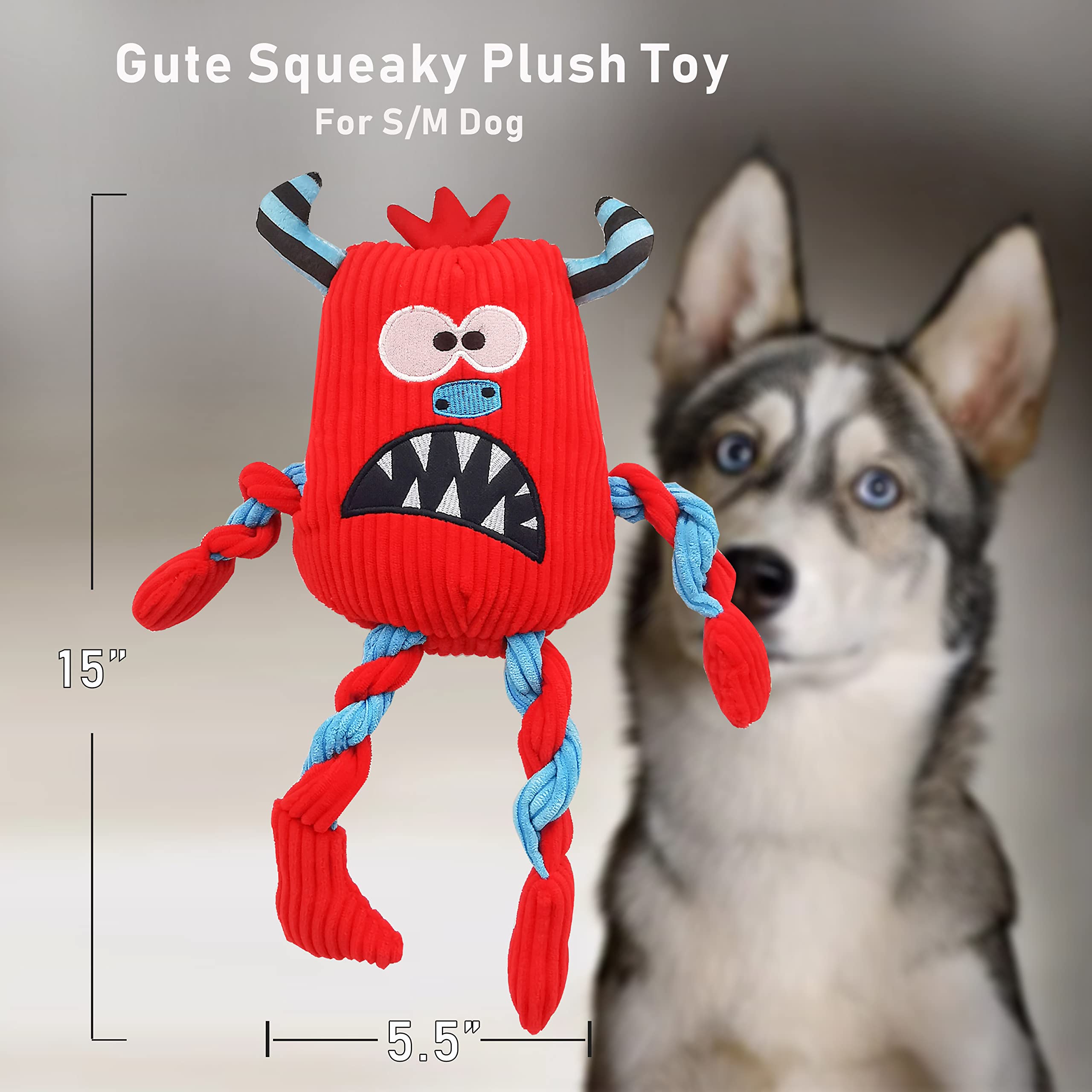 Purrrfect Life Adorable Scary Monster Dog Squeaky Toy: Cute Plush Stuffed Puppy Chew Toy For Small | Medium | Large Breeds