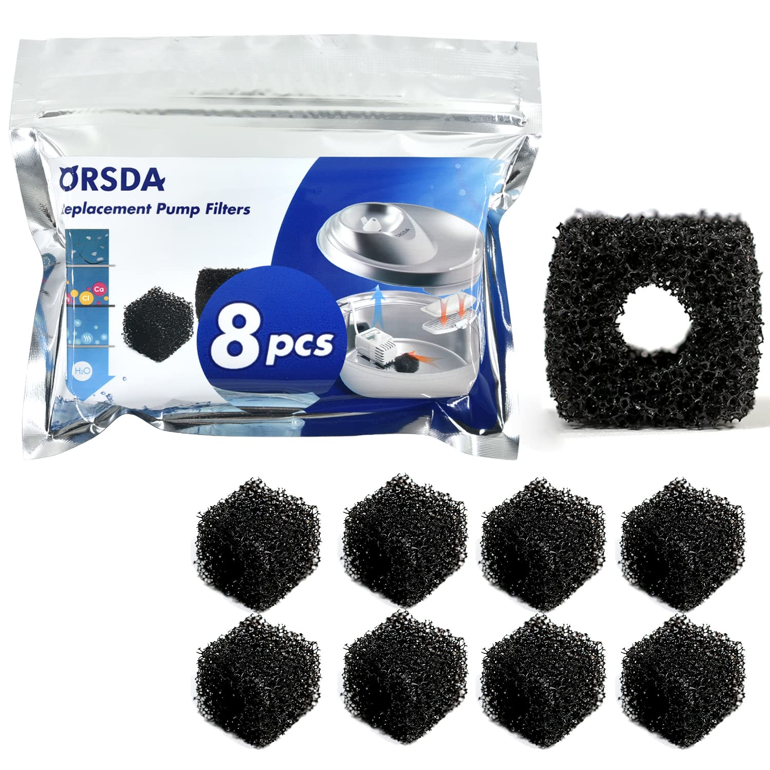 Orsda Pet Water Fountain Replacement Pump F Ilters - Compatible With Orsda/Zeepet Stainless Steel Dog And Cat Water Fountain (8Pcs Black Pump F Ilters)