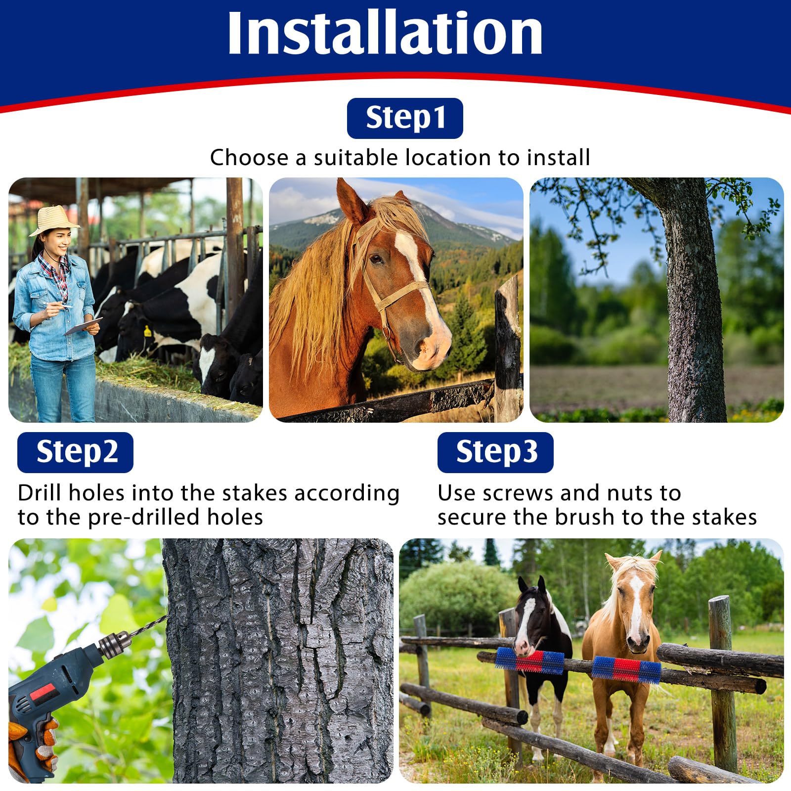 Yiyiring 3 Pack Livestock Scratching Brushes 17.3 x 7.8 Inch Cattle Horse Scratcher Full Massage Brush Kit Relieve Itchy Back fo