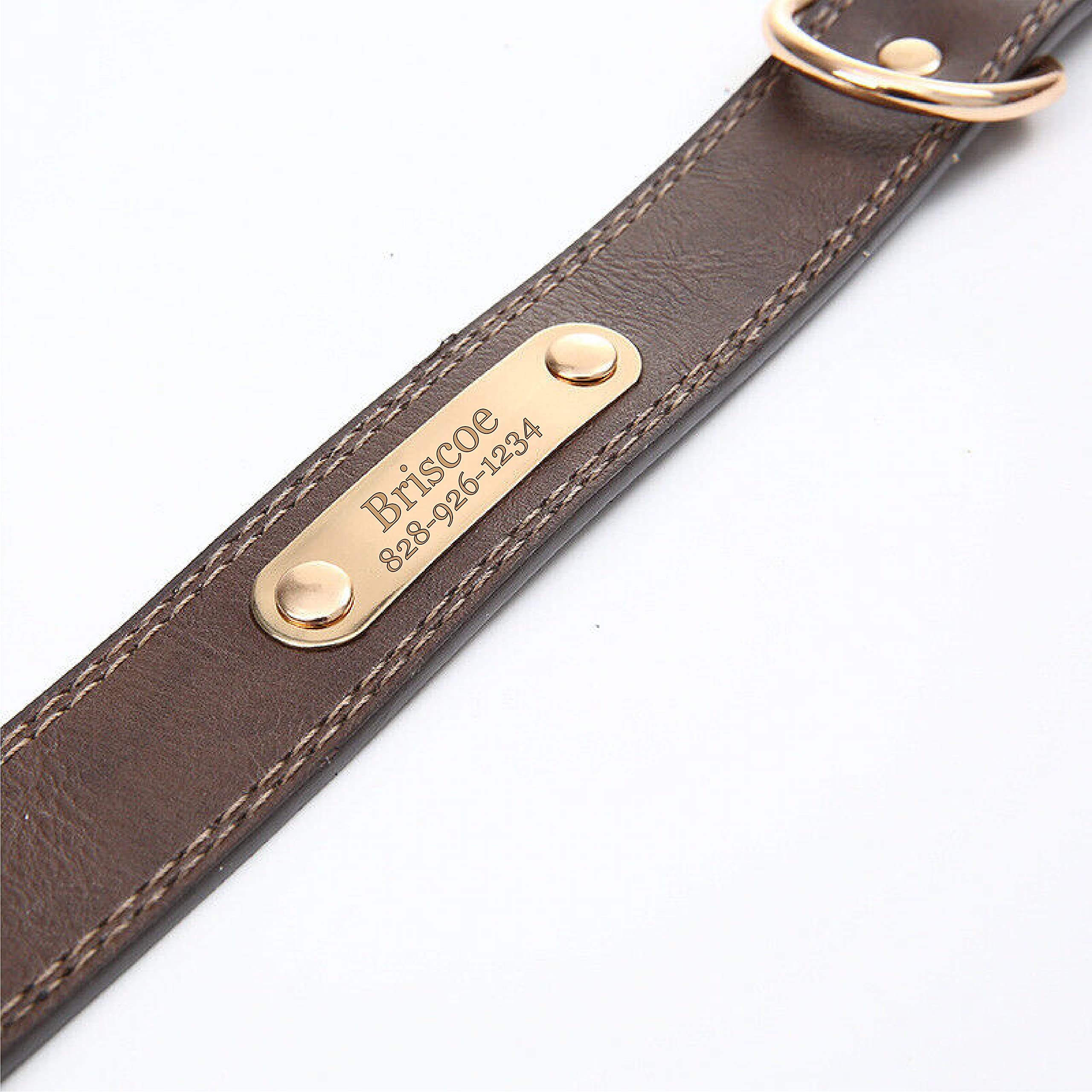 Personalized Dog Collar - Engraved Soft Leather - Custom Small Medium or Large Size with Name Plate (Medium, Brown)