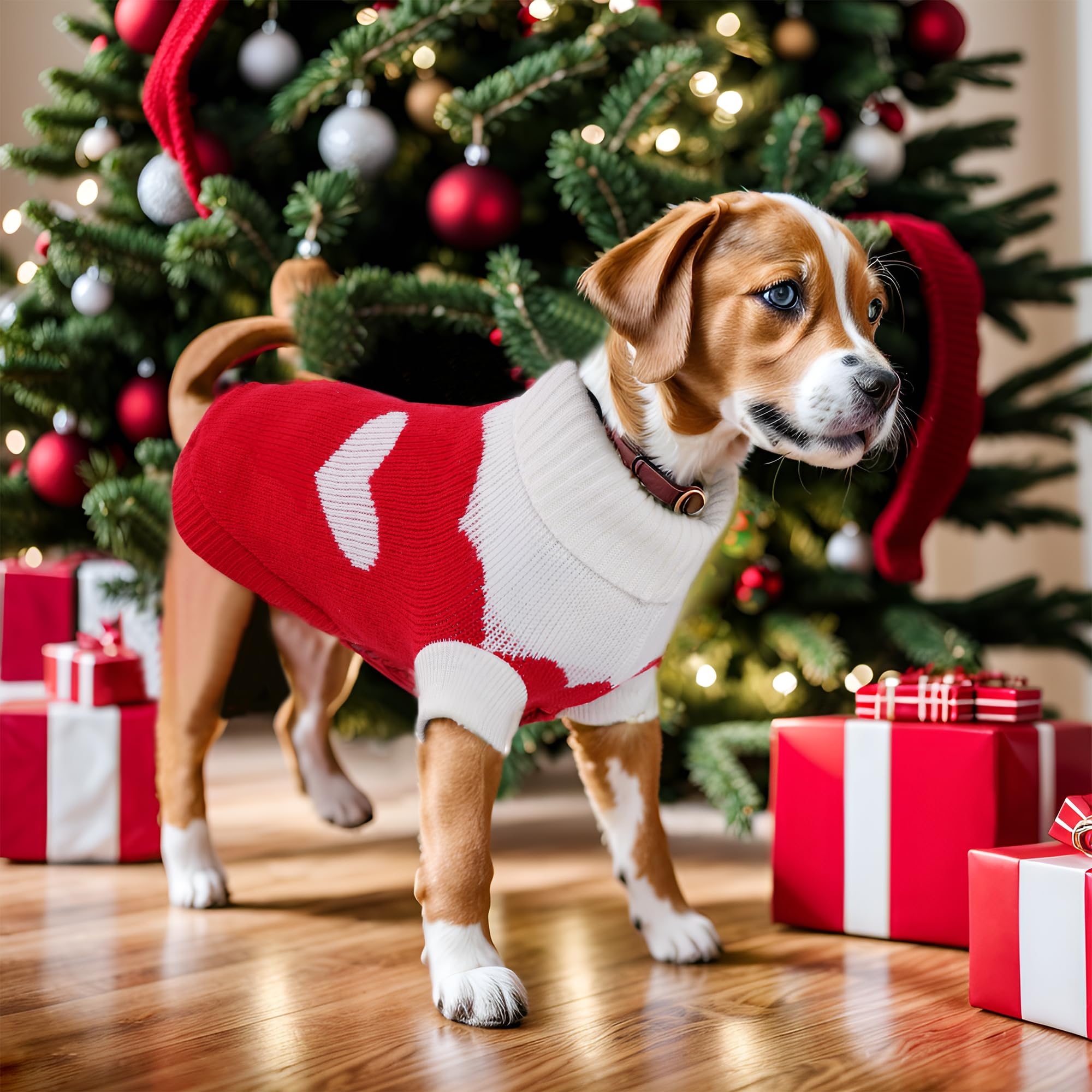 Topbuti Pet Dog Knitted Sweaters Knitwear Turtleneck Pajamas Soft Winter Warm Puppy Valentine Clothing Christmas Clothes Heart D