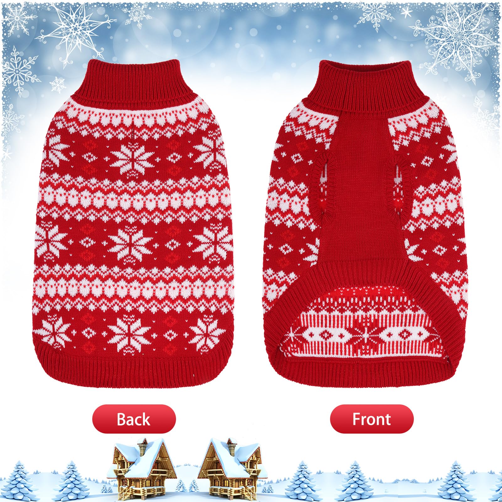 Kooltail Cable Knit Small Dog Sweater Turtleneck, Cold Weather Pullover Classic Knitwear With Leash Hole, Snowflake Pattern Thic