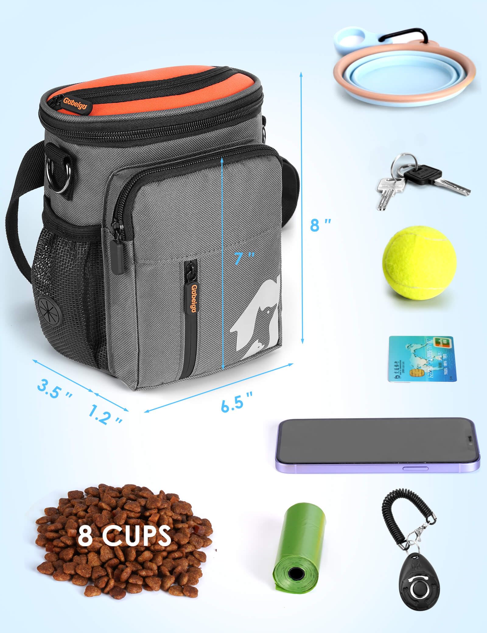 Gobeigo Dog Training Treat Pouch, Pet Treat Bag Holder with Zipper Split Top, Built-in Poop Bag Dispenser, Dog Fanny Pack for Pu