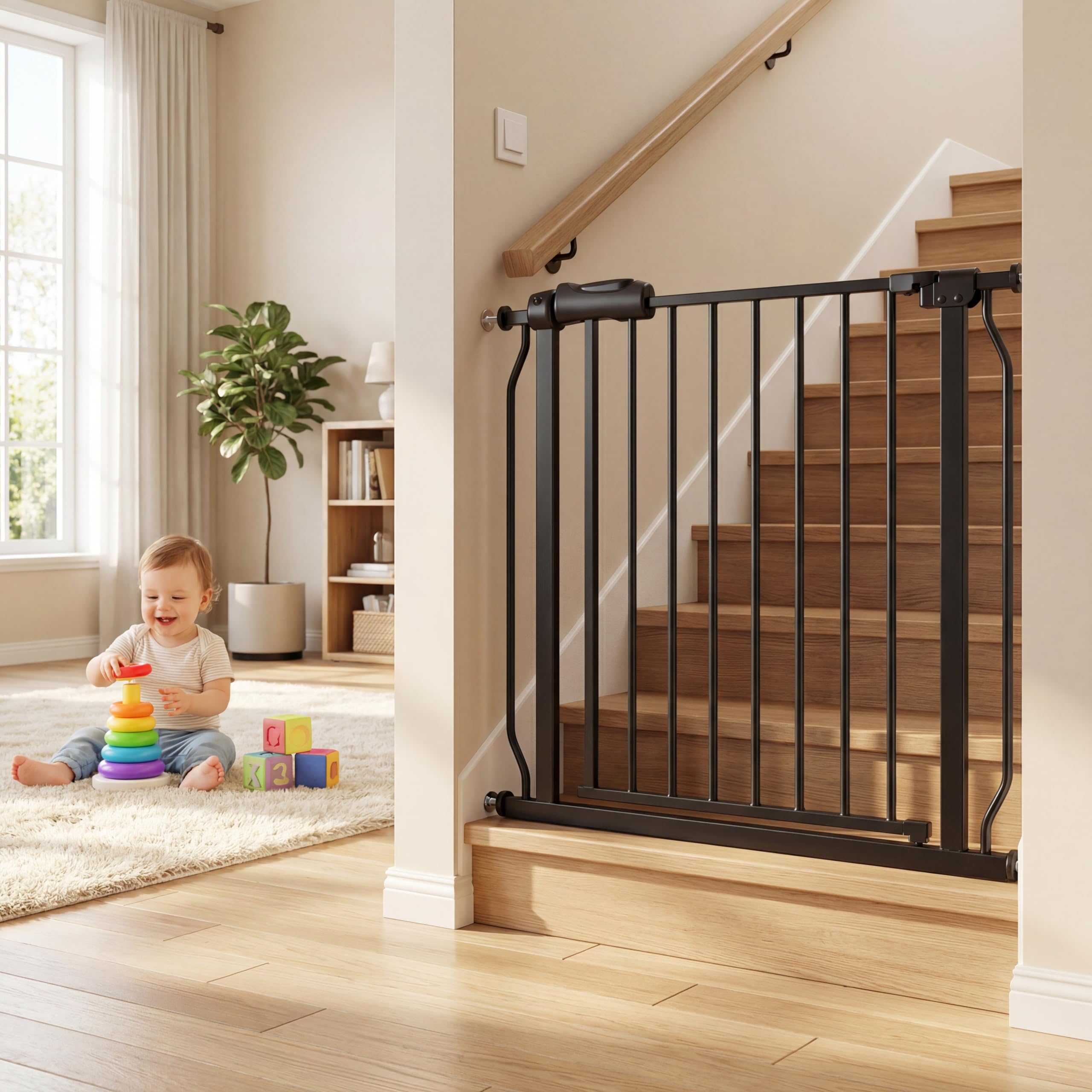 COSEND Baby Gate for Stairs 29.13-33.86 Wide Dog Gates for Doorways Pressure Mounted Pet Gate Walk Through Metal Child Indoor Sa