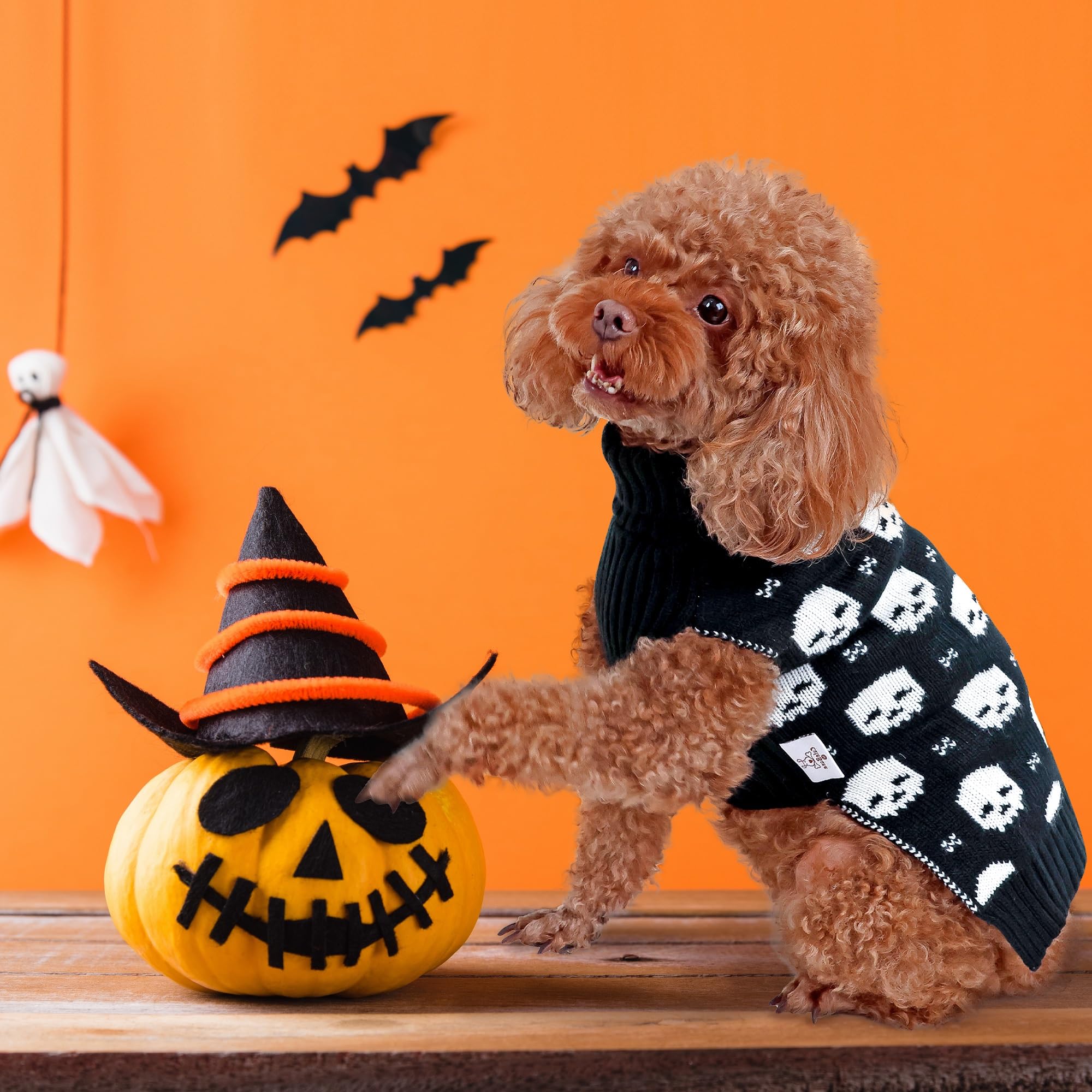 Cutebone Skull Dog Sweater For Small & Medium Dogs - Halloween Puppy Clothes With Leash Hole For Chihuahua, Yorkie & Teacup Dogs