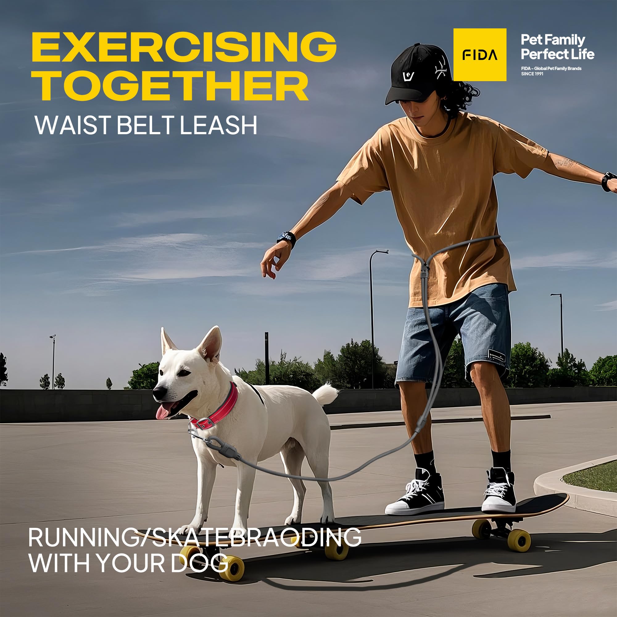 Fida Hands Free Dog Leash For Large Dogs Heavy Duty, Adjustable Crossbody/Waist Leash For Small/Medium/Large Dogs, Waterproof Ha