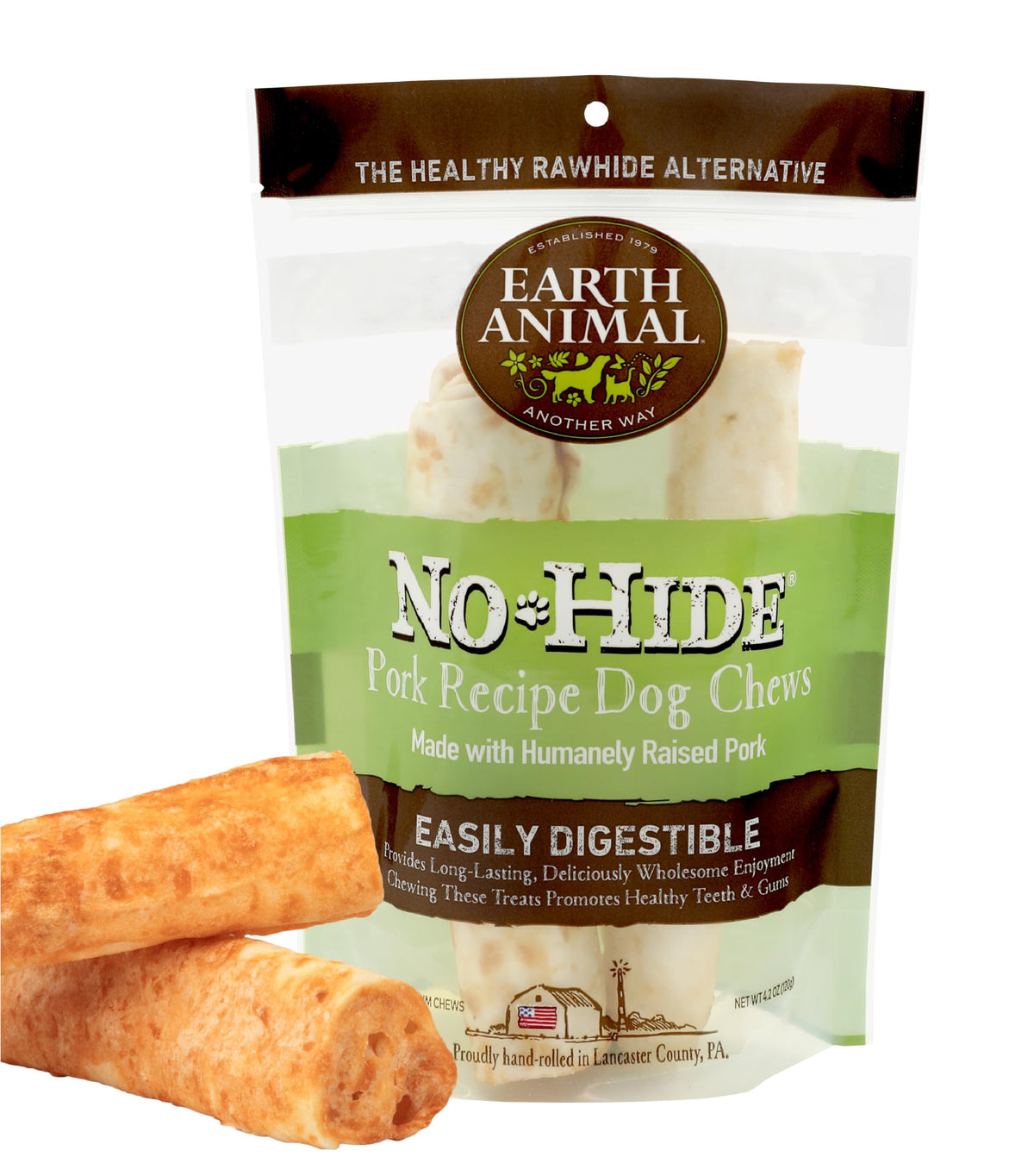 Earth Animal No Hide Medium Pork Flavored Natural Rawhide Free Dog Chews Long Lasting Chew Sticks | Treats For Large Dogs | Great For Aggressive Chewers (1 Pack)