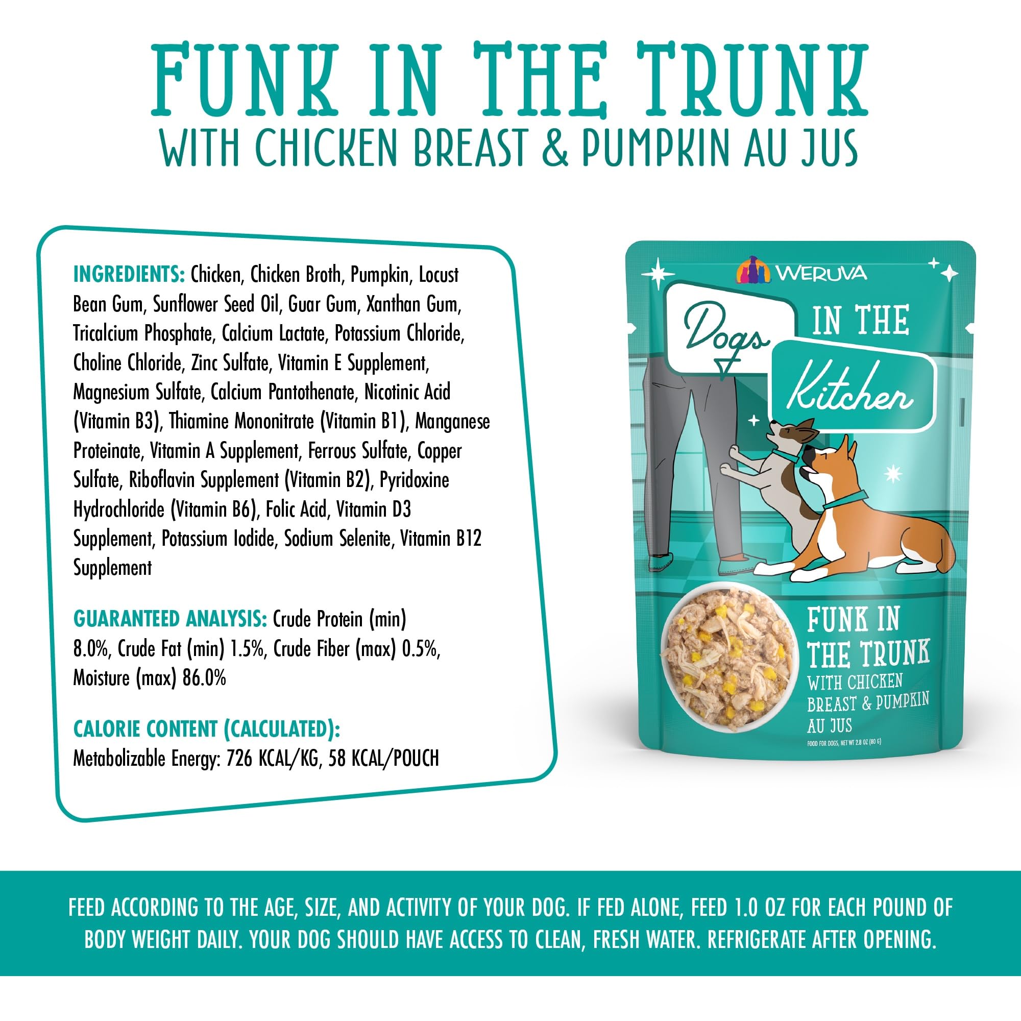 Weruva Dogs in The Kitchen, Funk in The Trunk with Chicken Breast & Pumpkin Au Jus Dog Food, 2.8Oz Pouch (Pack of 12)