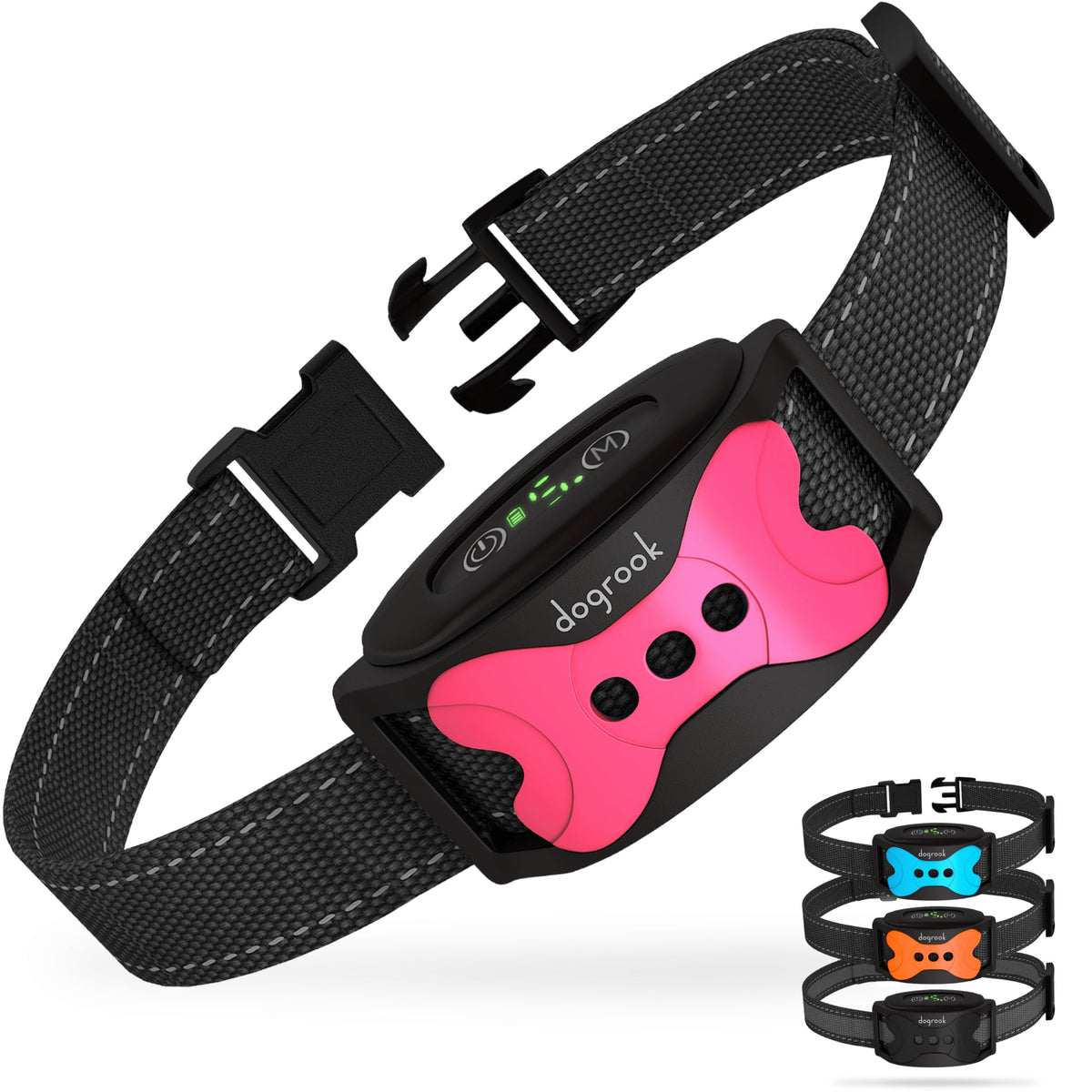 Dogrook Rechargeable Dog Bark Collar - No Shock Dog Training Smart Collar - Beep & Vibration Stop Barking Dog Devices - No Bark Collar - Anti Bark Collar For Large Dog, Medium & Small - 12-110 Lbs