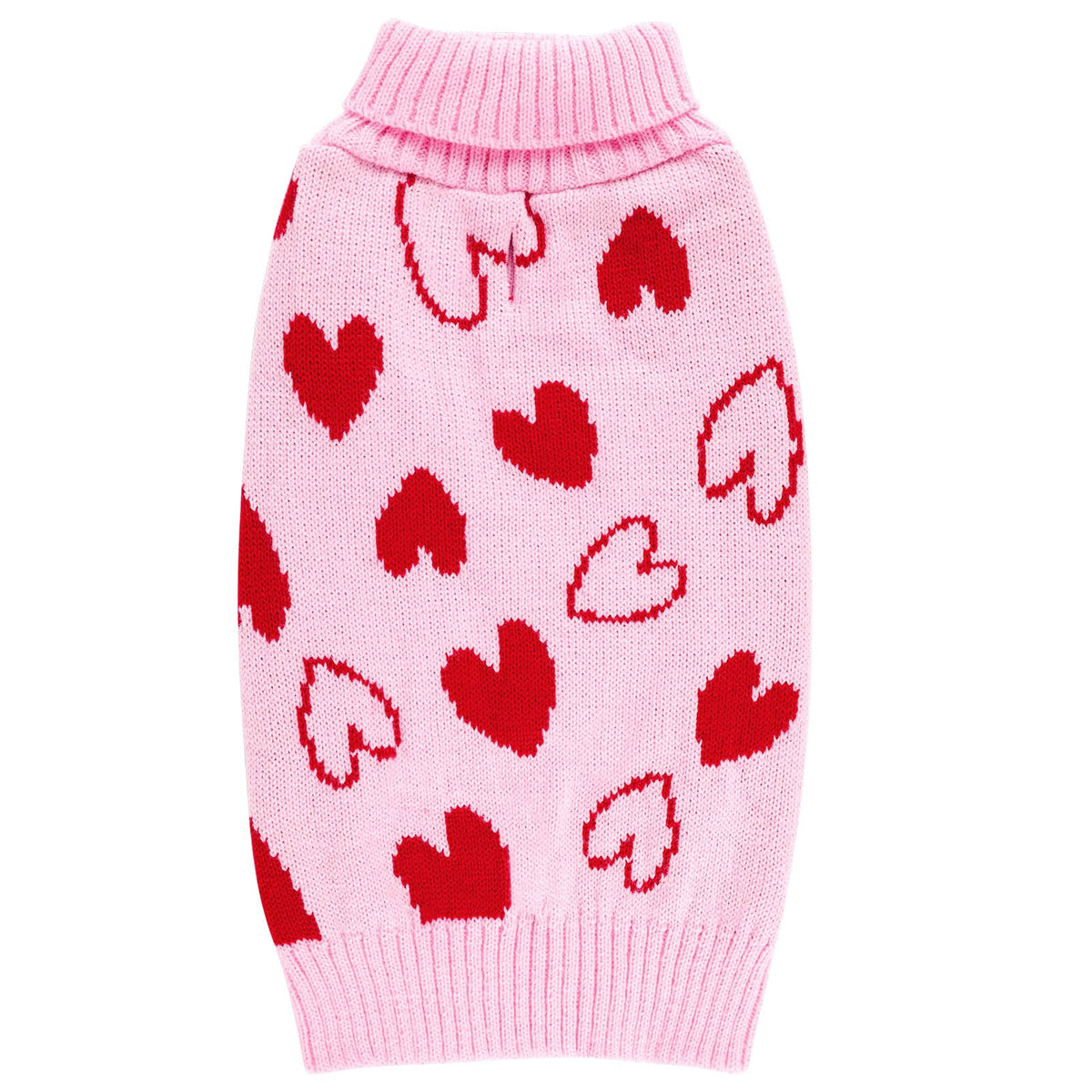 Cyeollo Dog Sweater Mothers Day Pullover Turtleneck Heart Pattern Holiday Theme Dog Clothes With Leash Hole Female Pet Apparel For Small Dogs Pink