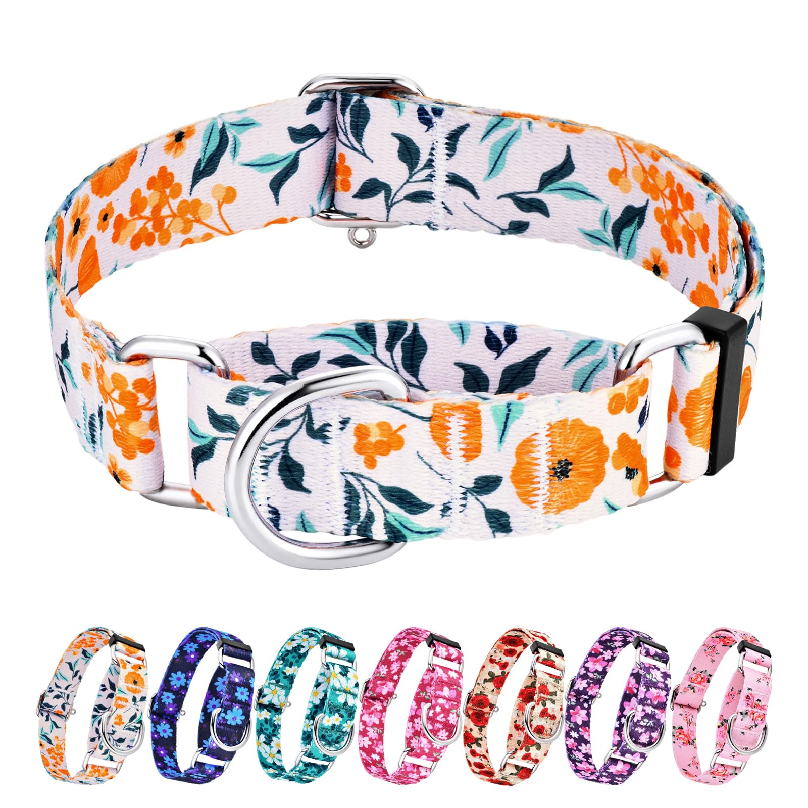 Hikiko Martingale Collar For Dogs With No Buckle Flower Dog Collars Comfortable Nylon Training Collar For Large Dogs,Retro Orang
