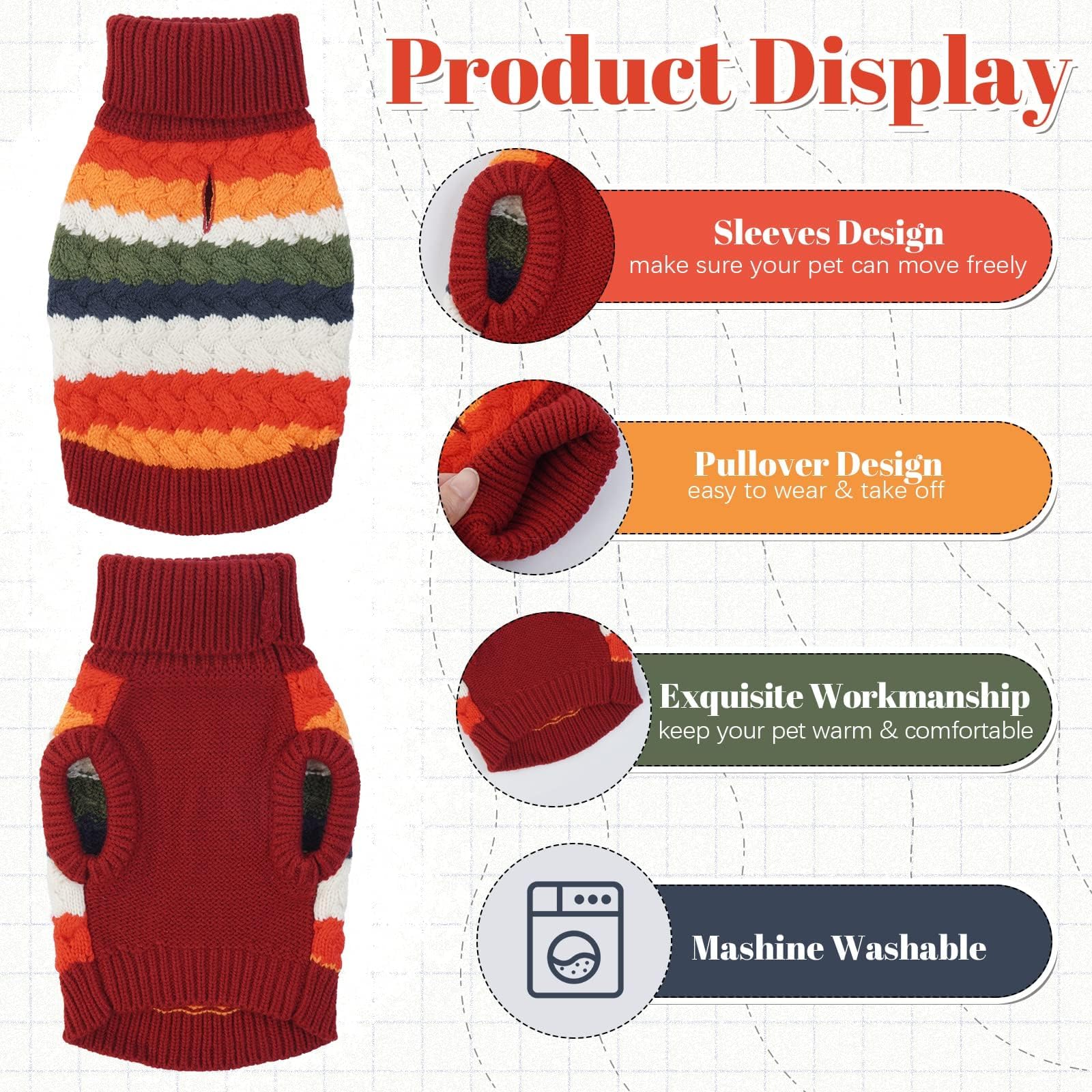 Kuoser Dog Sweater, Pet Cable Knitted Pullover Puppy Warm Clothes, Doggy Turtleneck Classic Knitwear Soft Thickening Doggie Outf