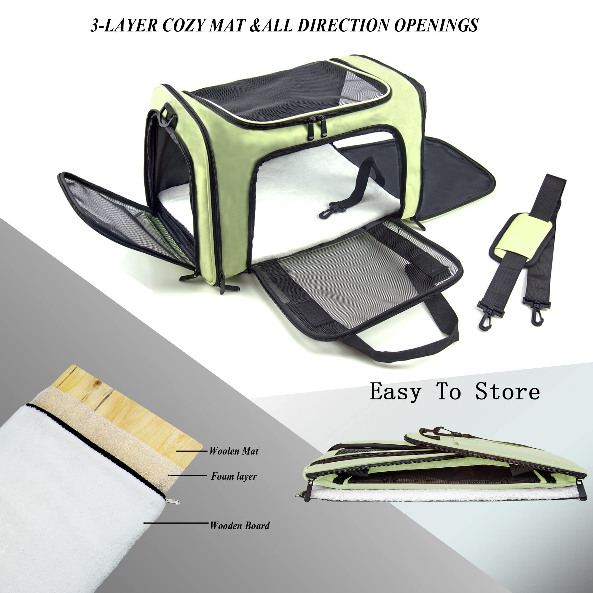 Nextfri Soft Sided Carrier For Small Medium Cats Dogs,Tsa Airline Approved Collapsible Travel Pet Carrier Medium Green