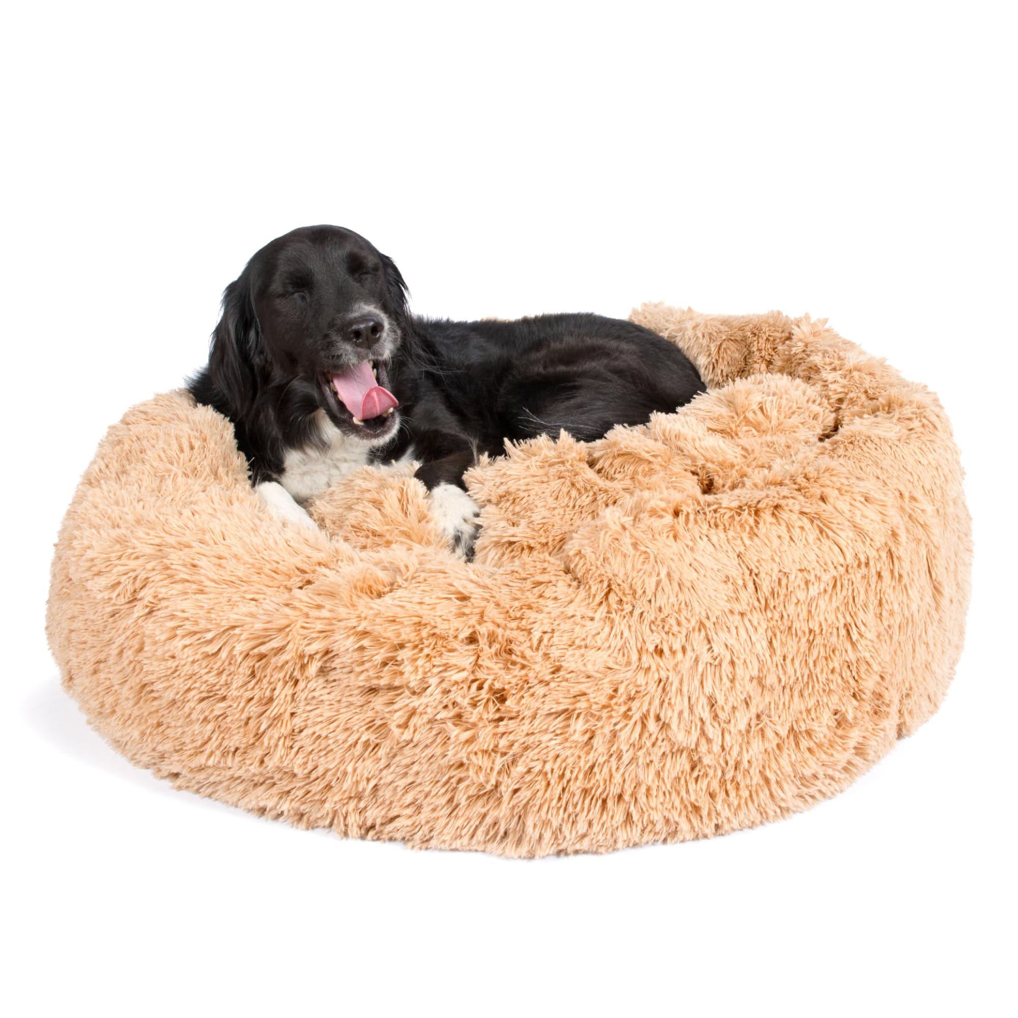 Barkbox Dog Bed Memory Foam Donut Cuddler - Calming Orthopedic Joint Relief Fur Crate Lounger for Pets, Machine Washable + Remov