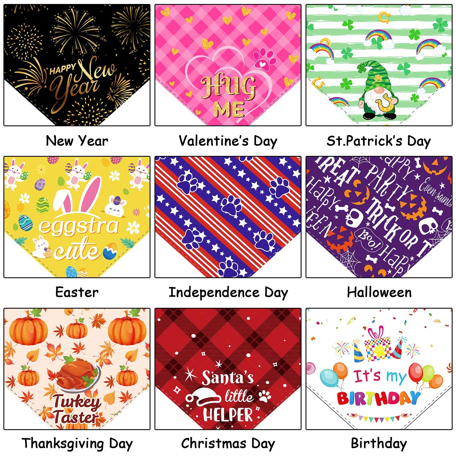 Weewooday 9 Pcs Holiday Dog Bandanas Halloween Dog Bandanas Thanksgiving Christmas Dog Scarf Adjustable Large Pet Scarf Washable