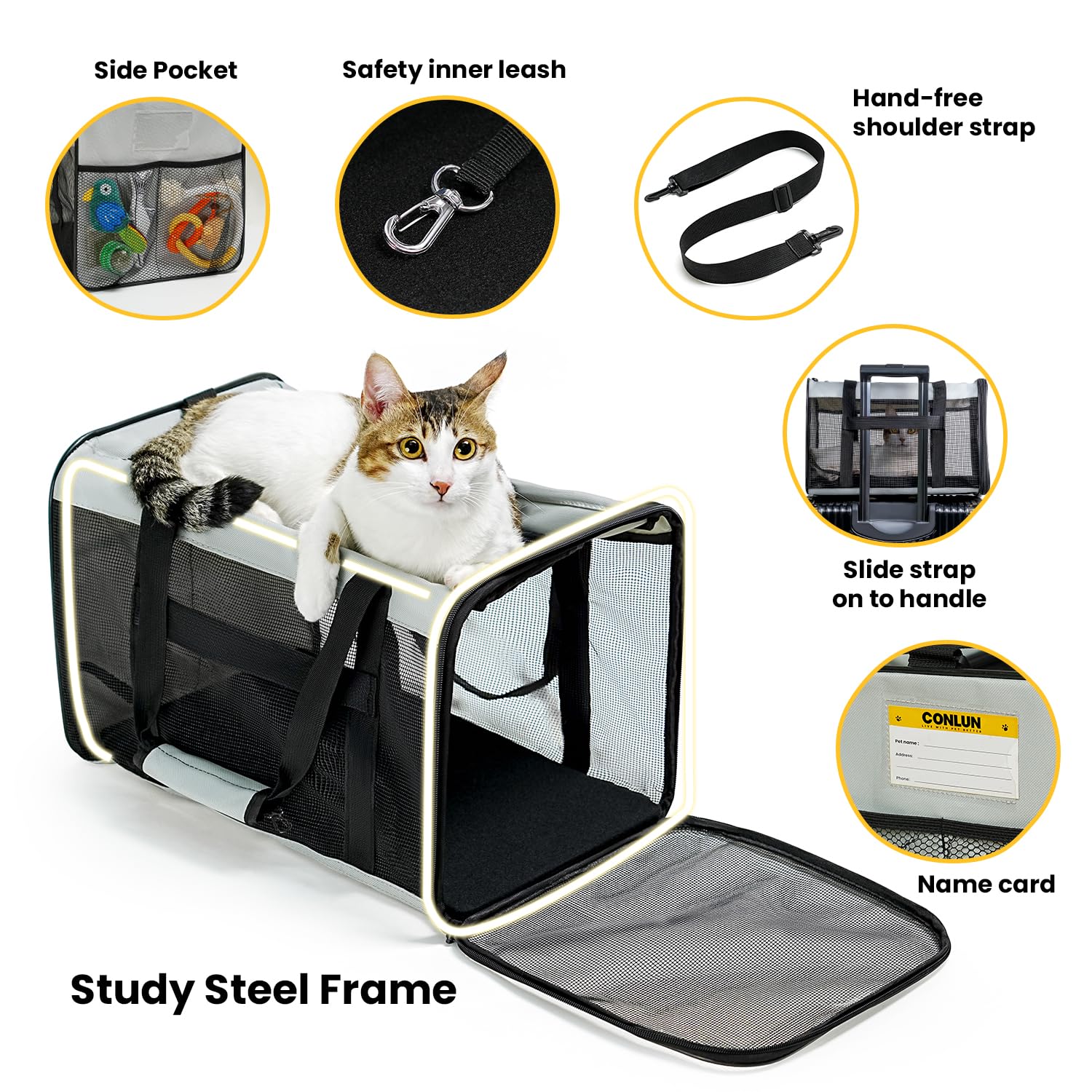 Conlun Soft-Sided Cat Carrier For Small-Medium Cats, Puppies Up To 15 Lb, Airline Approved
