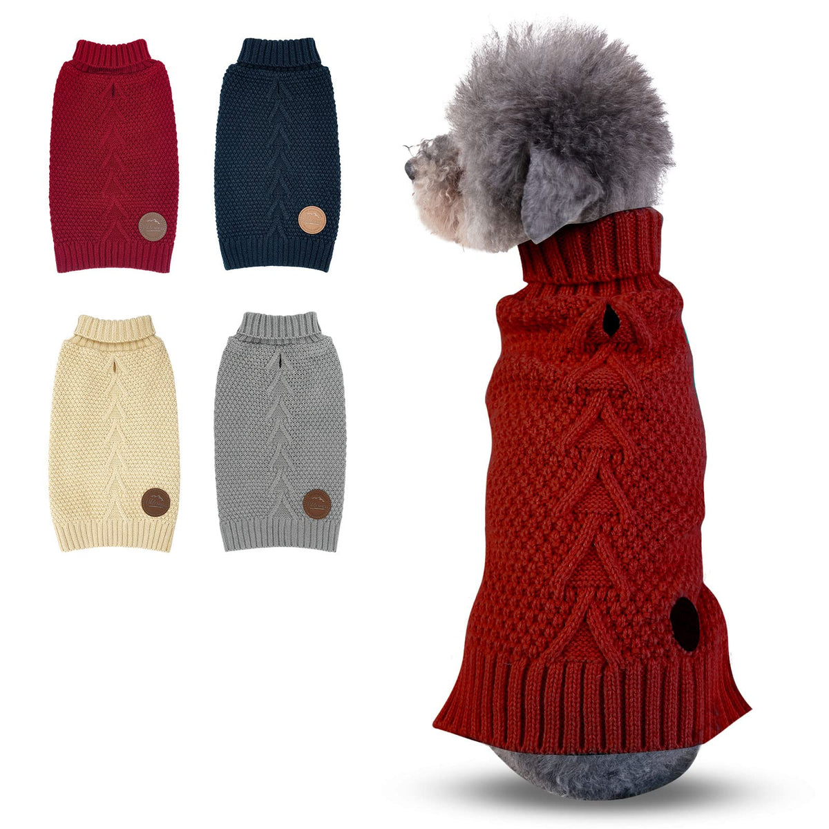 Cyeollo Small Dog Sweater With Leash Hole Warm Turtleneck Knitted Pet Dog Clothes Puppy Sweaters For Small Dogs