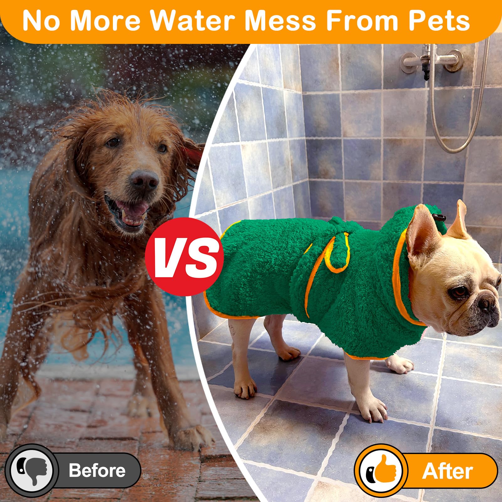 Bienbee Soft Dog Bathrobe,Super Absorbent & Quick-Drying Dog Robe With Hood, Cozy Drying Coat For After Bath, Green Xl