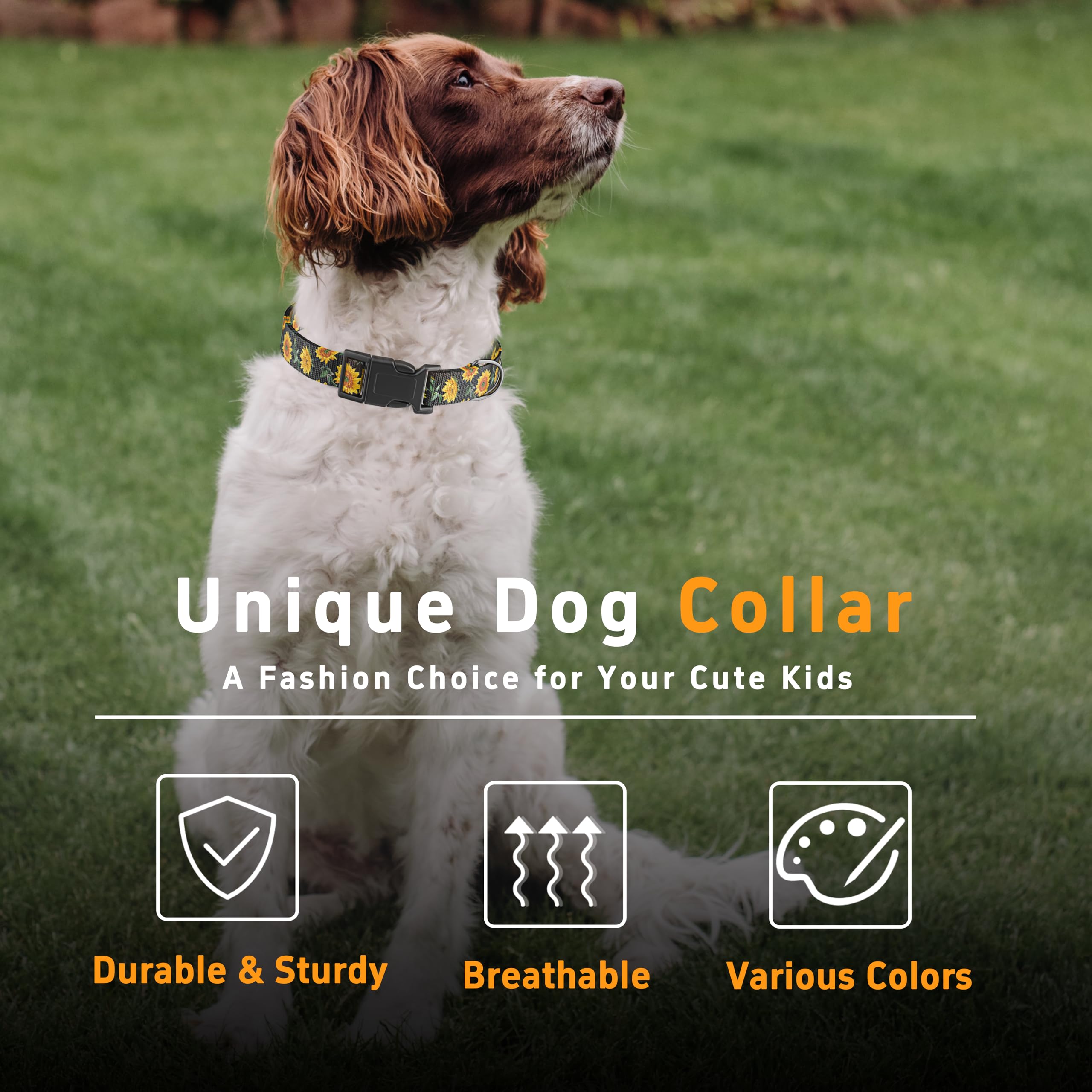 Seyezo Dog Collar For Boys Girls, Sunflower Puppy Collar For Small Medium Large Dogs, Adjustable Soft Floral Pet Collar With Saf