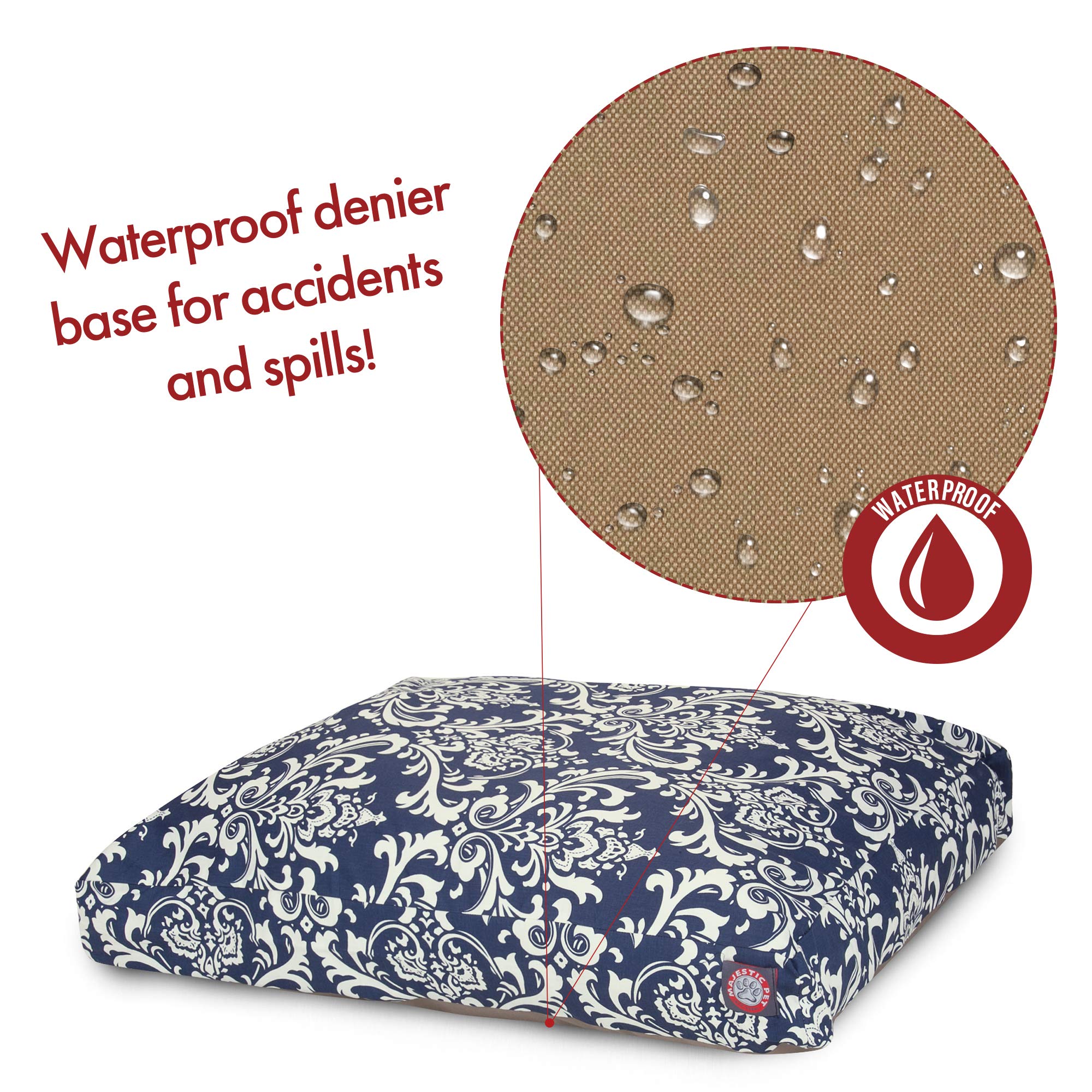 Navy Blue French Quarter Small Rectangle Indoor Outdoor Pet Dog Bed With Removable Washable Cover By Majestic Pet Products