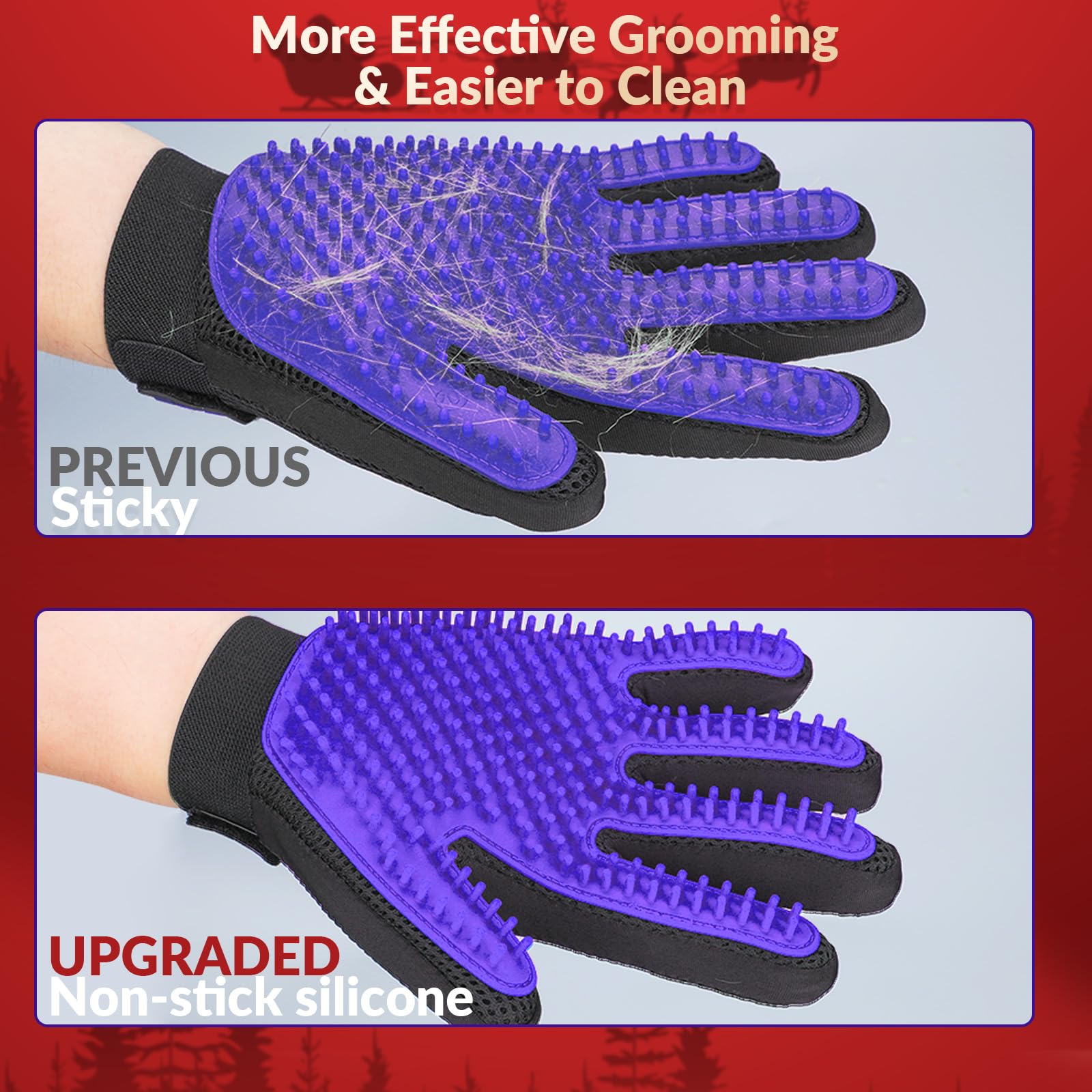 Upgrade Version Pet Grooming Glove - Gentle Deshedding Brush Glove - Efficient Pet Hair Remover Mitt - Enhanced Five Finger Desi