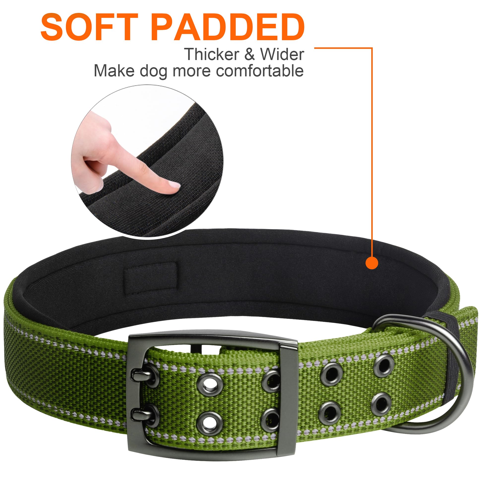Fida Heavy Dutydog Collar For Large Dogs, Ultra Comfortable Soft Neoprene Padded, Adjustable Reflective Nylon Pet Collar With Du