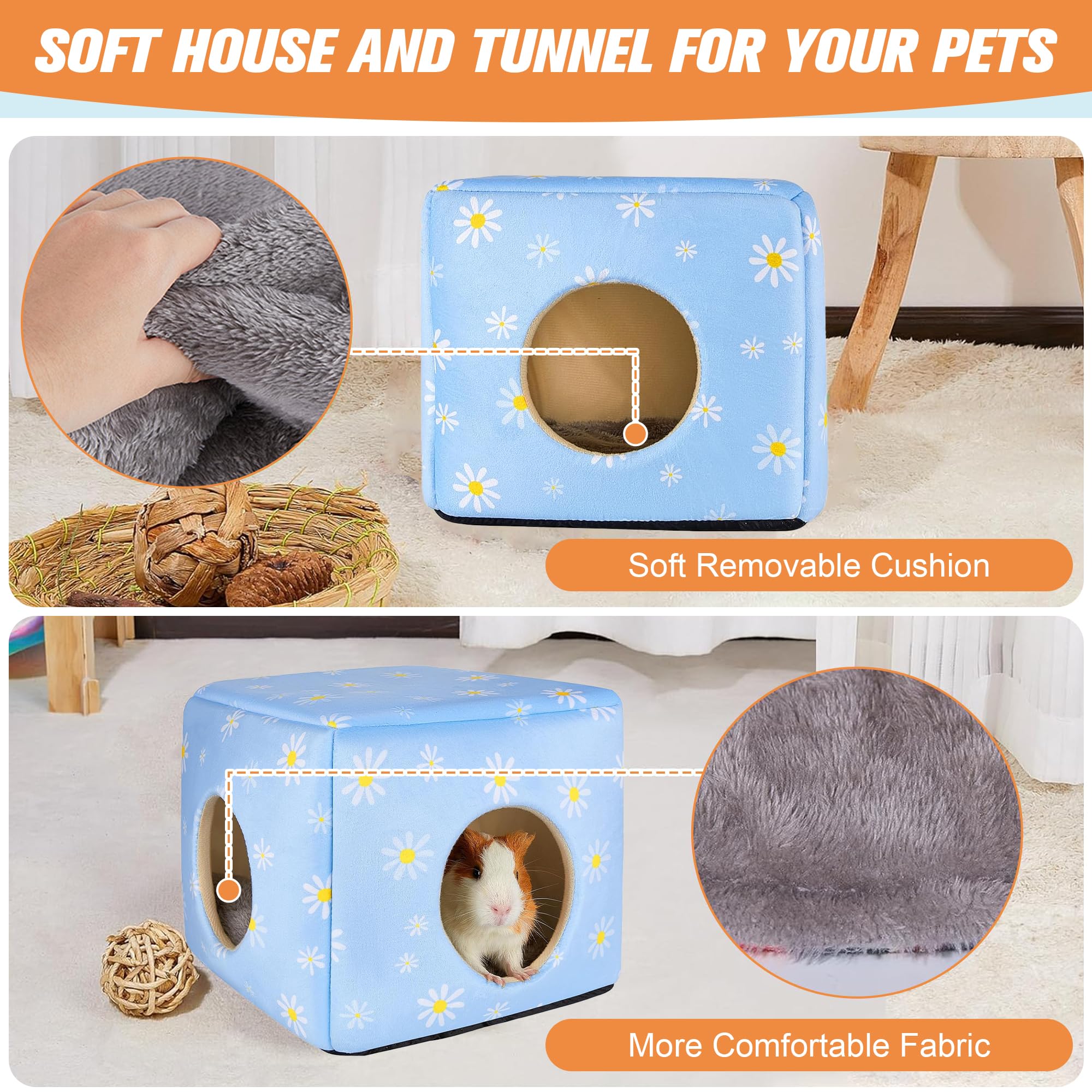 Superpaws 2 Pack Guinea Pig Bed, Guinea Pig Hideout Washable Small Animal House Cage Accessories For Dwarf Rabbits Chinchillas H