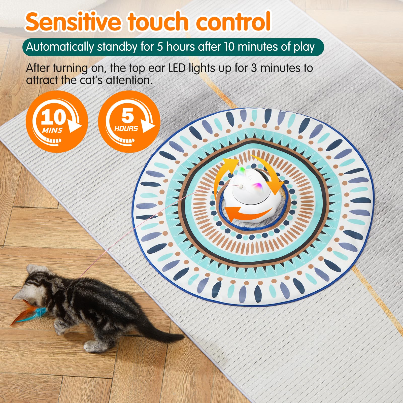 Viwik Cat Laser Toy Automatic, 4 In 1 Interactive Cat Toys For Indoor Cats, Hide And Seek Kitten Wand Toy, Usb Rechargeable Elec