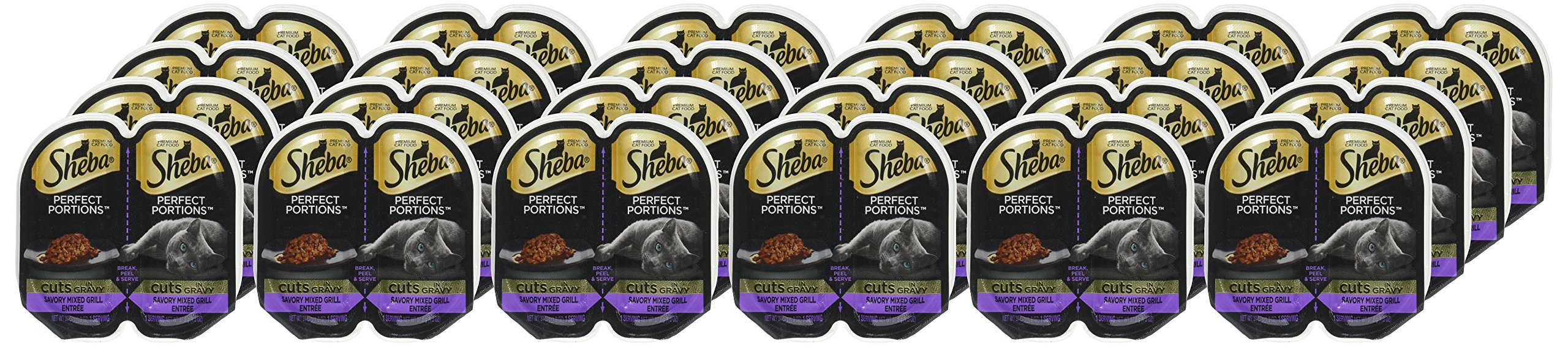 Sheba Perfect Portions Wet Cat Food Cuts in Gray Savory Mixed Grill Entree, 2.6 oz. Twin-Pack Trays (24 Count, 48 Servings)