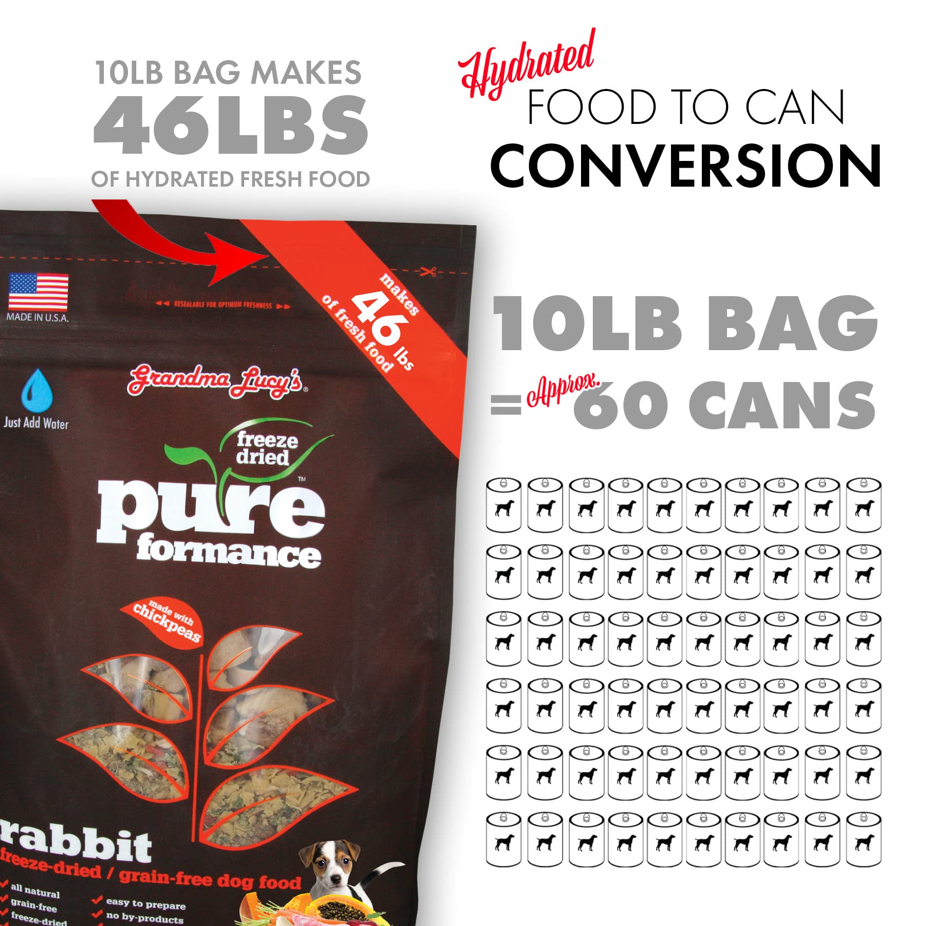 Grandma Lucy's Pureformance Grain Free Rabbit Dog Food, 3lb - Brown, Model 74013-0