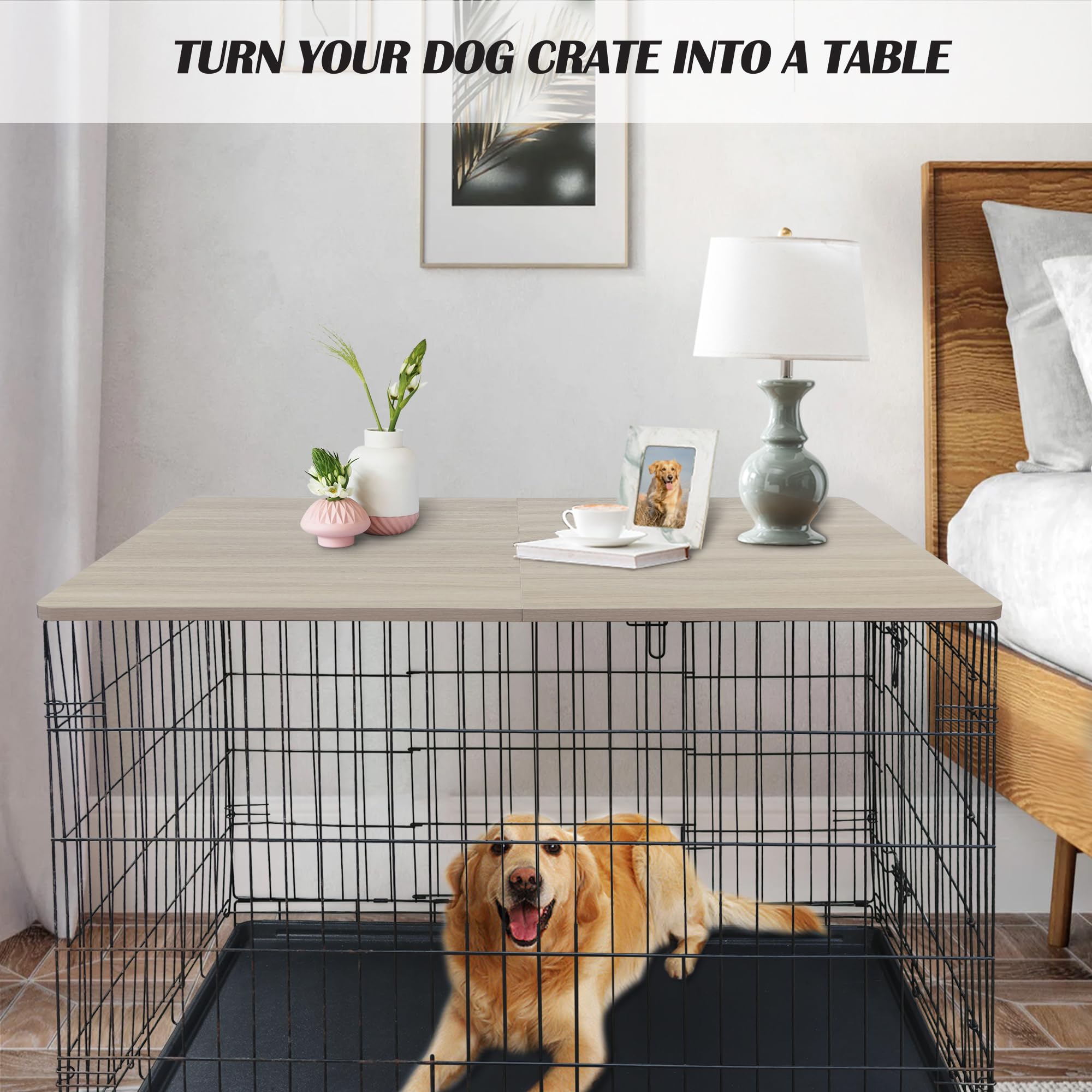 Deblue Dog Crate Topper, Crate Topper For 48In Wire Dog Cages, Wooden Dog Kennel Table Top For Large Dog, Foldable, Portable, Mo