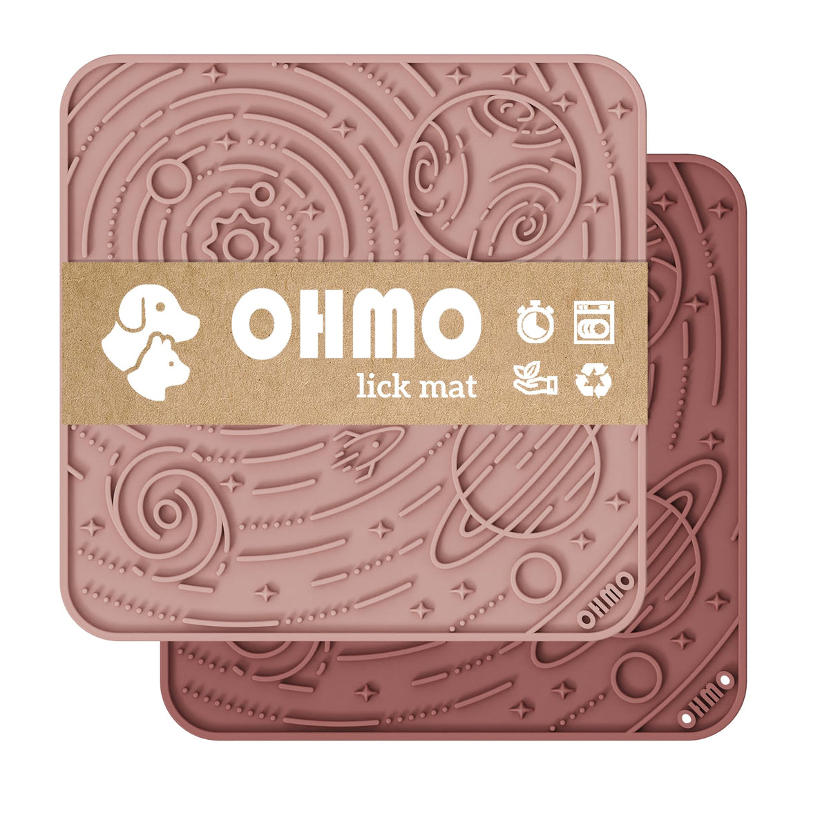 Ohmo Lick Mat For Dogs And Cats(Large, Mars&Coral, 2Pcs) Enrichment Accessories Toy Space Star Easy Clean Pet Slow Feeder/Suctio