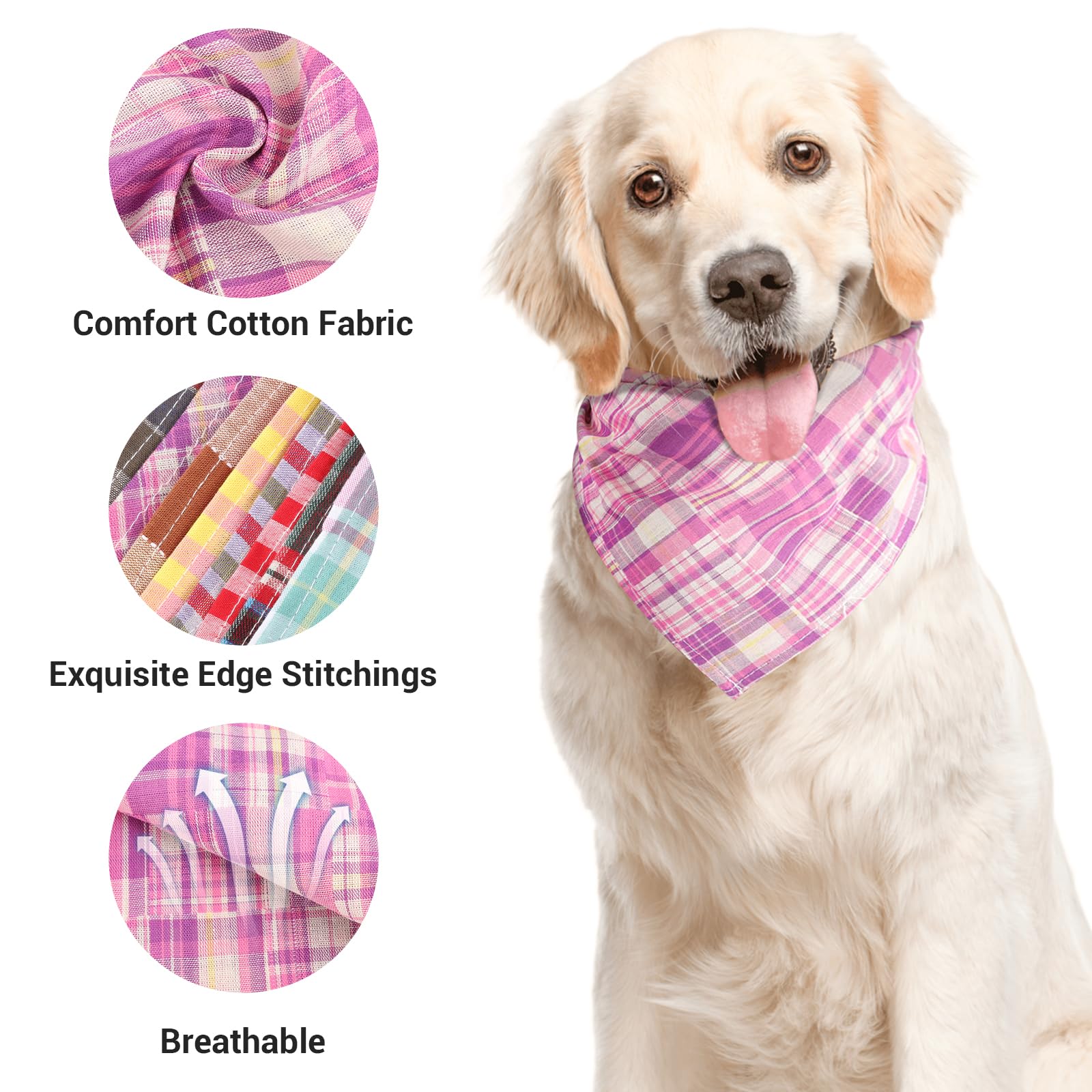Segarty 60 Pack Triangle Pets Kerchief, 22.8X15.7 Pet Scarf Washable Plaid Dog Bandanas Accessories Bulk For Small Medium Do