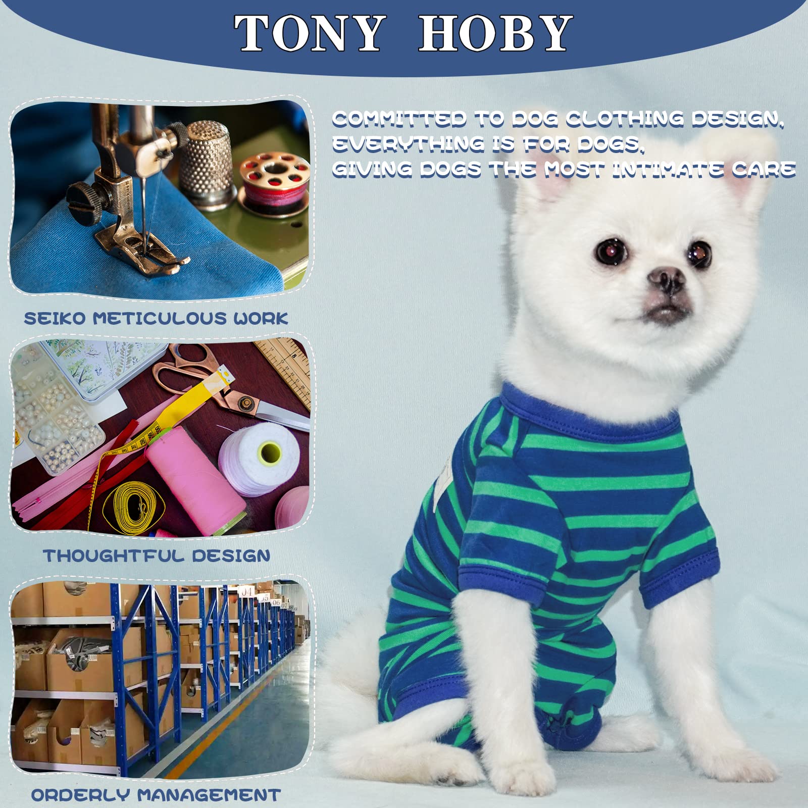 Tony Hoby Dog Pajamas For Medium Small Dog, Dog Jumpsuit With Stripes 4 Legged Pajamas, Soft Dog Onesies Pet Clothes (Blue&Green, Girl, Xl)