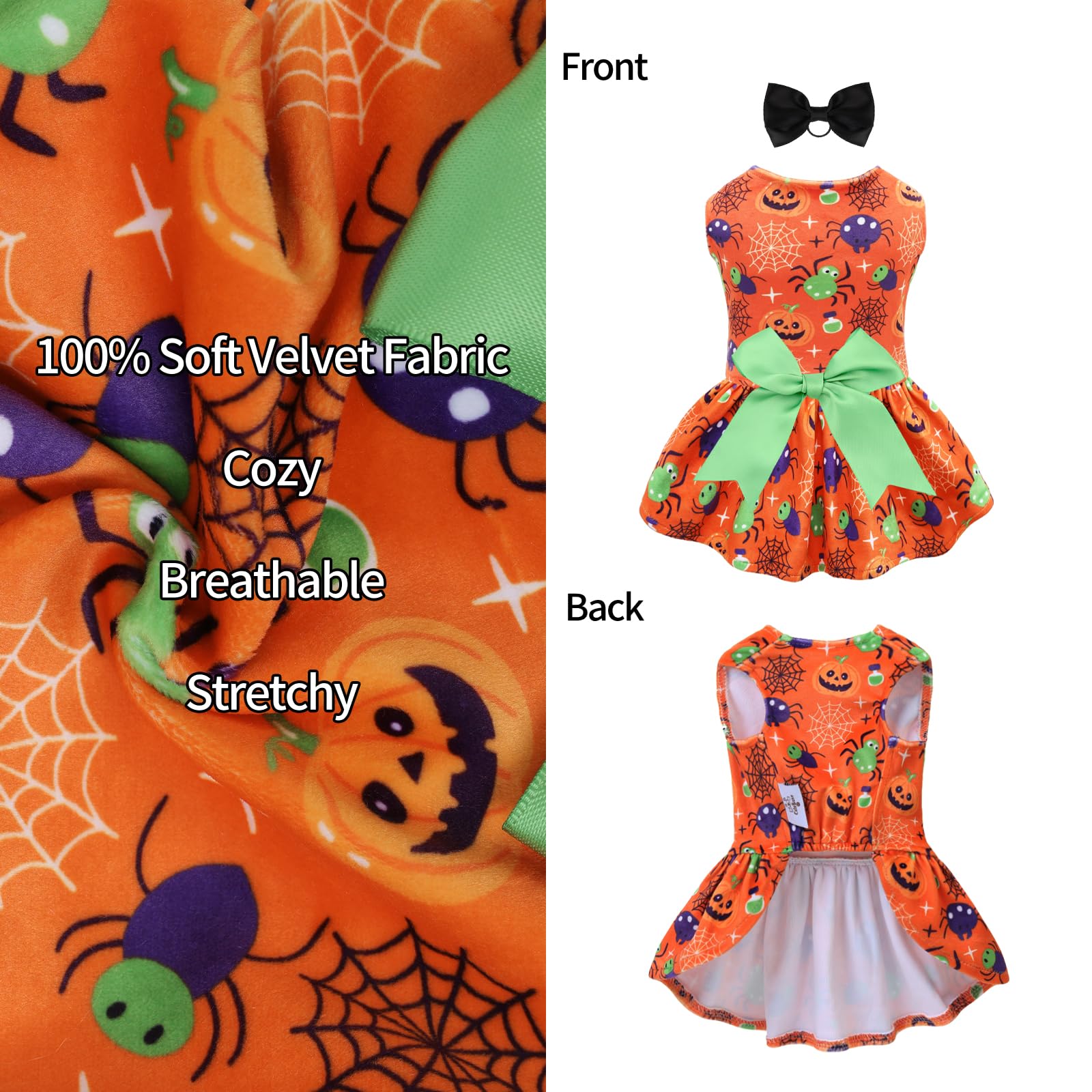 Cutebone Halloween Dog Dresses Velvet Holiday Small Dogs Clothes Onesie Pet Apparel Girl Puppy Skirt With Bow Hair Rope Cva47Xs