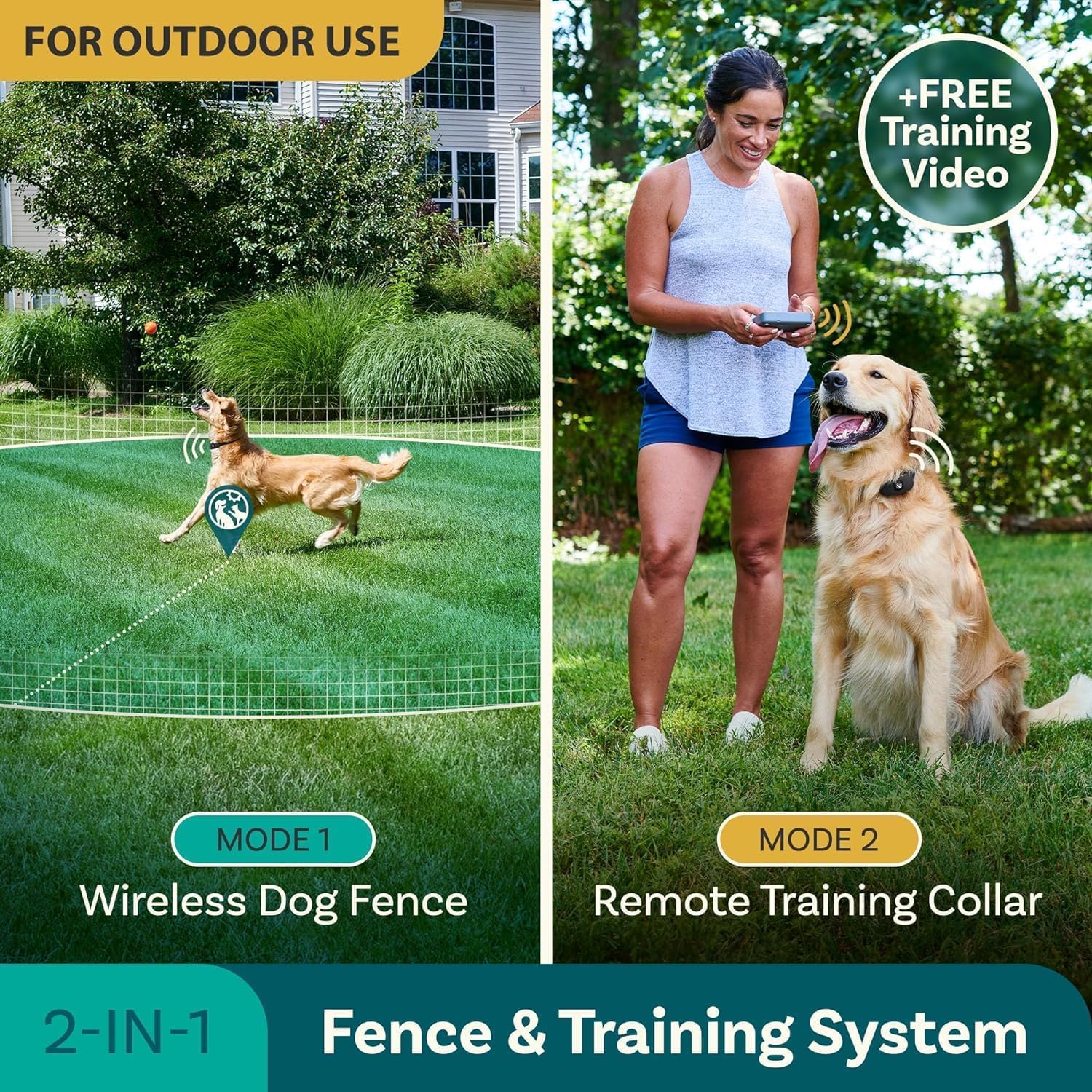 Invisible Fence for Dogs & Training Collar 2-in-1 | 500 ft Adjustable Boundary | Beep/Vibrate/Static 1-9 Levels | IPX7 Waterproo