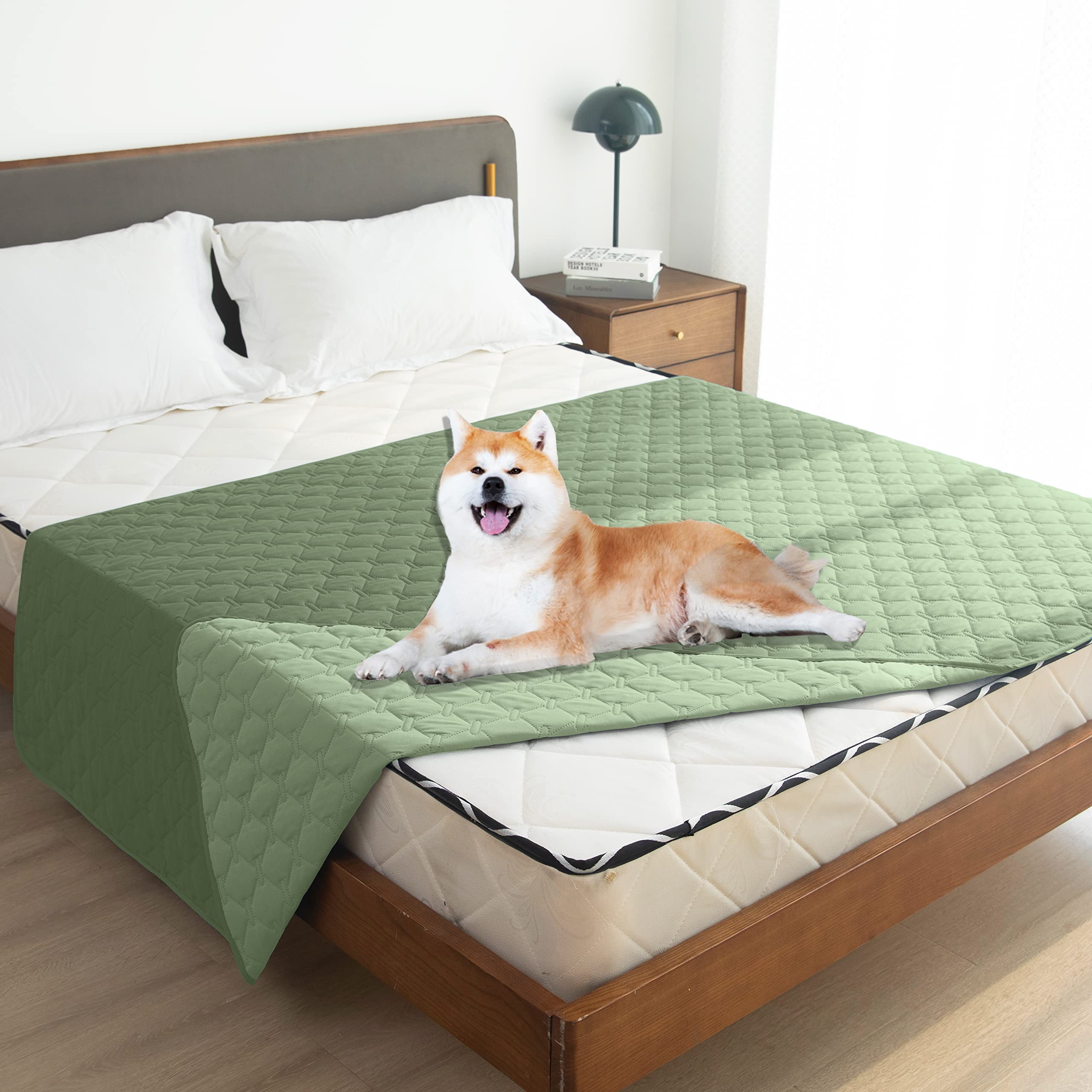 gogobunny 100% Double-Sided Waterproof Dog Bed Cover Pet Blanket Sofa Couch Furniture Protector for Puppy Large Dog Cat, Reversible (68x82 Inch (Pack of 1), Dark Green/Light Green) -Like New