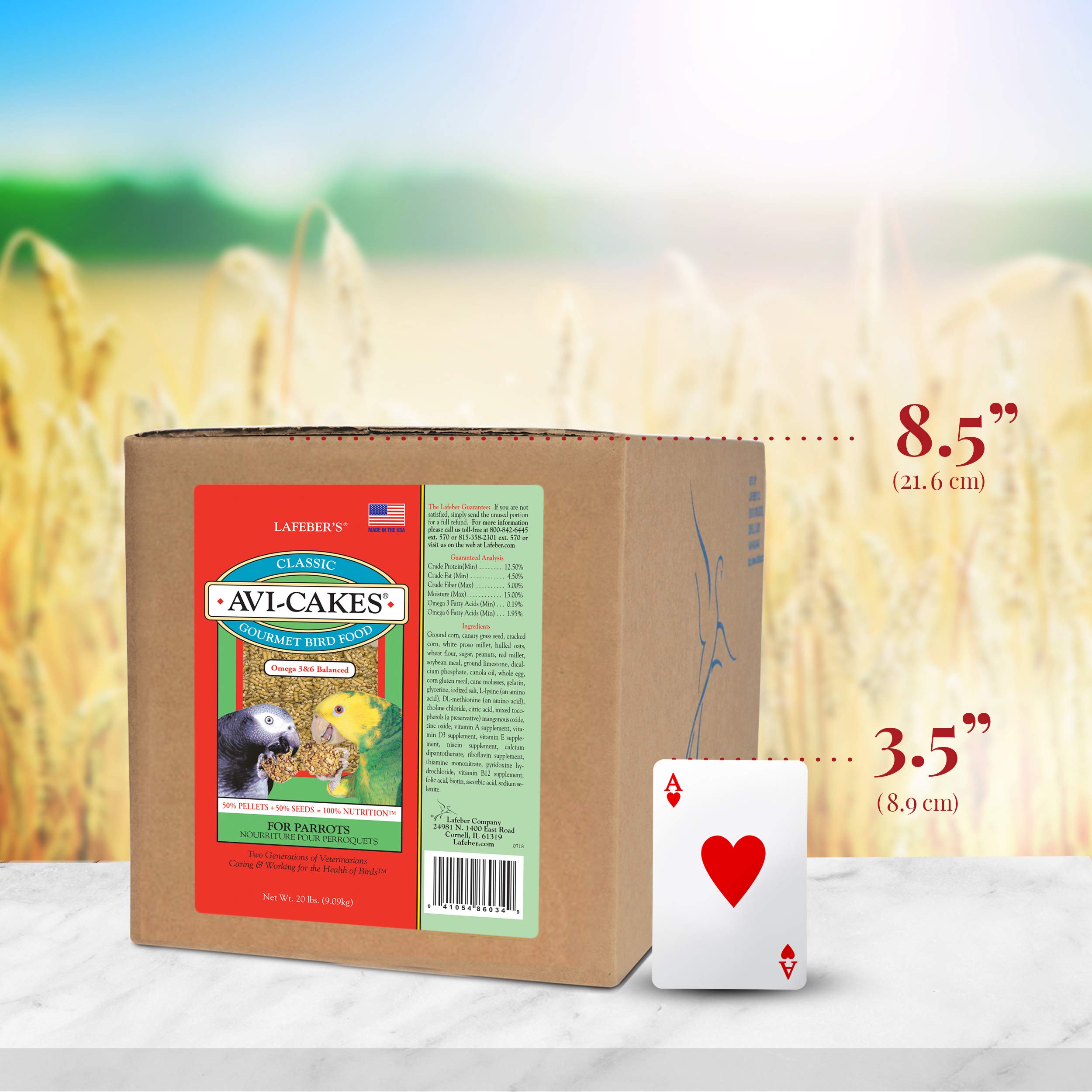 LAFEBERS Classic Avi-Cakes Pet Bird Food, Made with Non-GMO and Human-Grade Ingredients, for Parrots, 20 lb