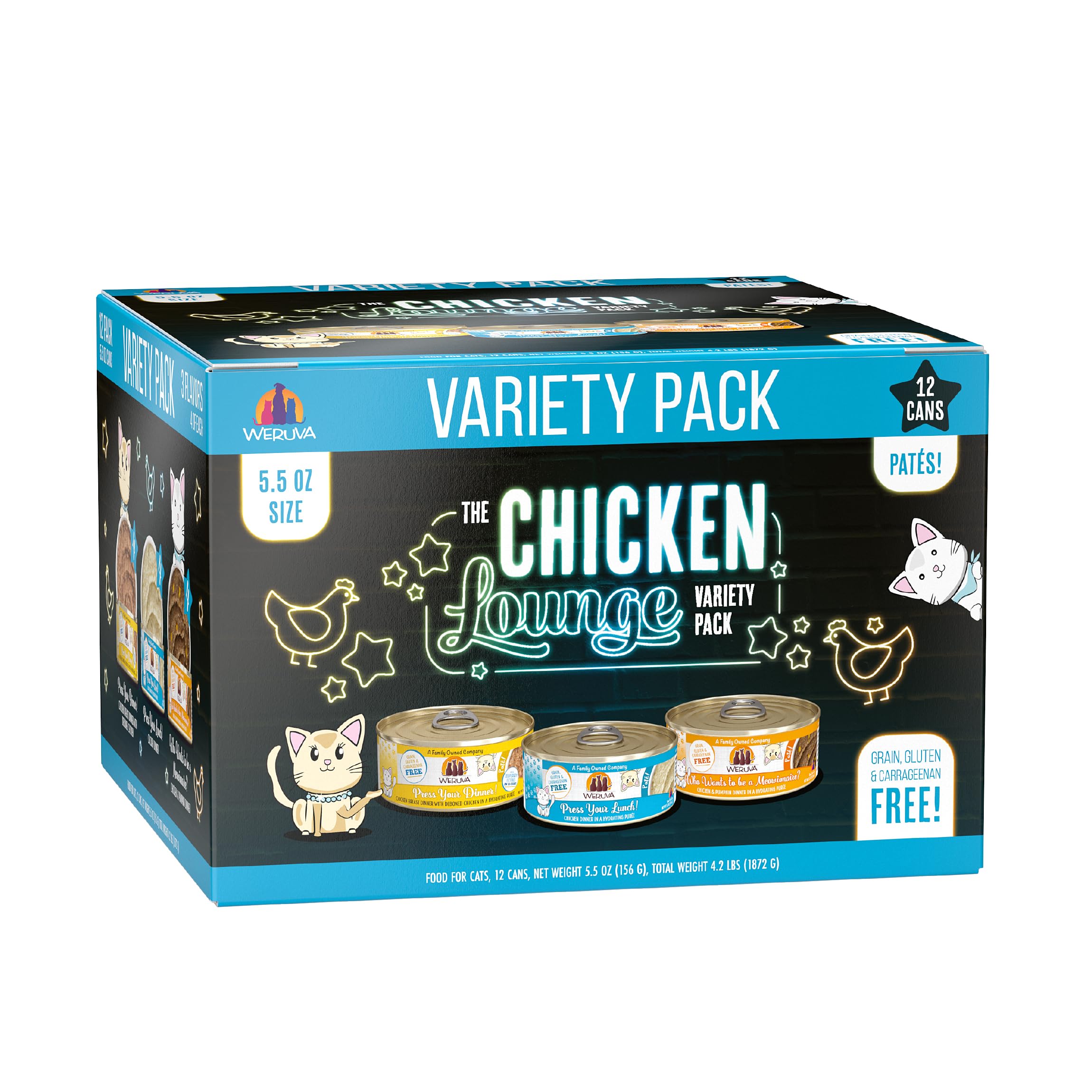 Weruva Wet Cat Food, The Chicken Lounge Pat   Variety Pack, 5.5oz Can, Pack of 12