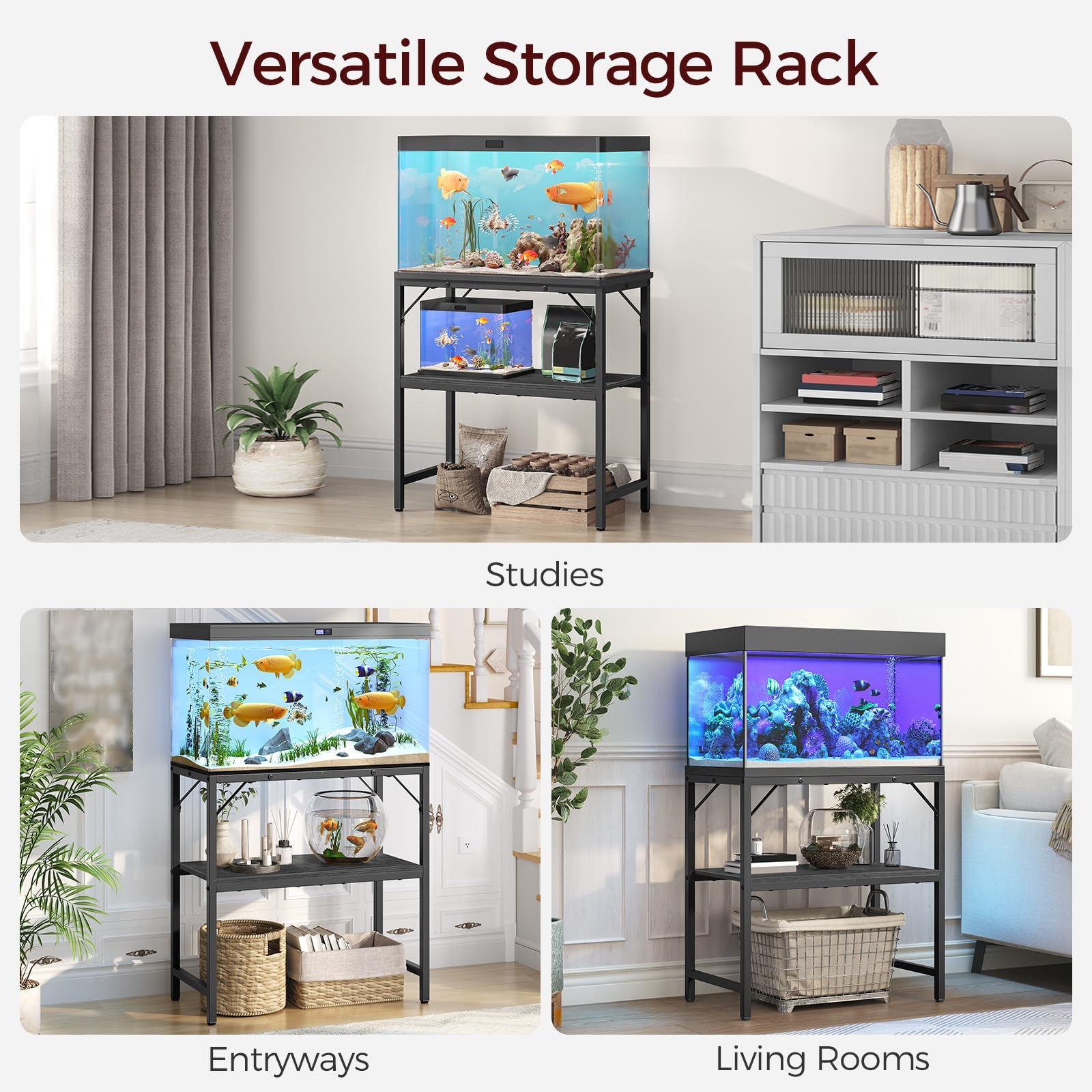 MAHANCRIS 20 Gallon Fish Tank Stand, Aquarium Stand with 2-Tier Storage Shelves, Heavy Duty Breeder Turtle Terrarium Stand Rack