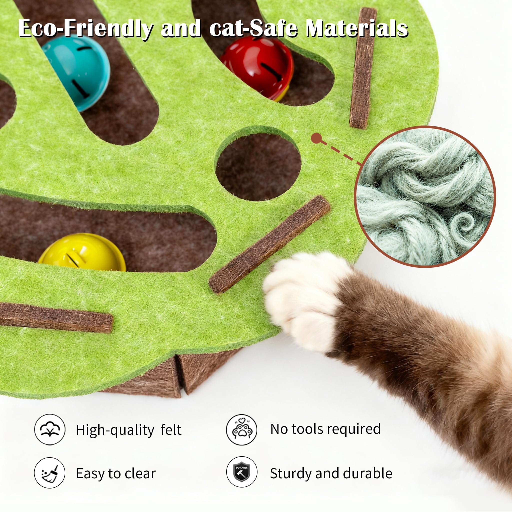 Interactive Cat Puzzle Toy for Indoor Cats, Felt Maze Box with 3 Bell Balls,Self-Play Exercise Toy for Bored Cats, Fun Hide & Se