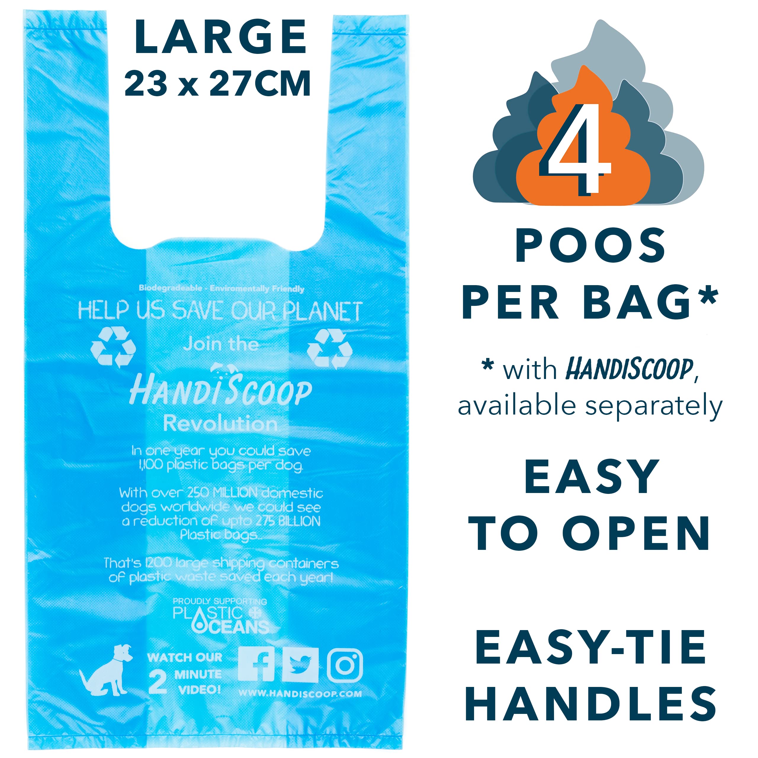 Handiscoop Biodegradable Scented Dog Waste Bags - Pack Of 80 Large And Durable Bags, Easy-Tie Handles For Convenient And Eco-Friendly Pet Waste Disposal