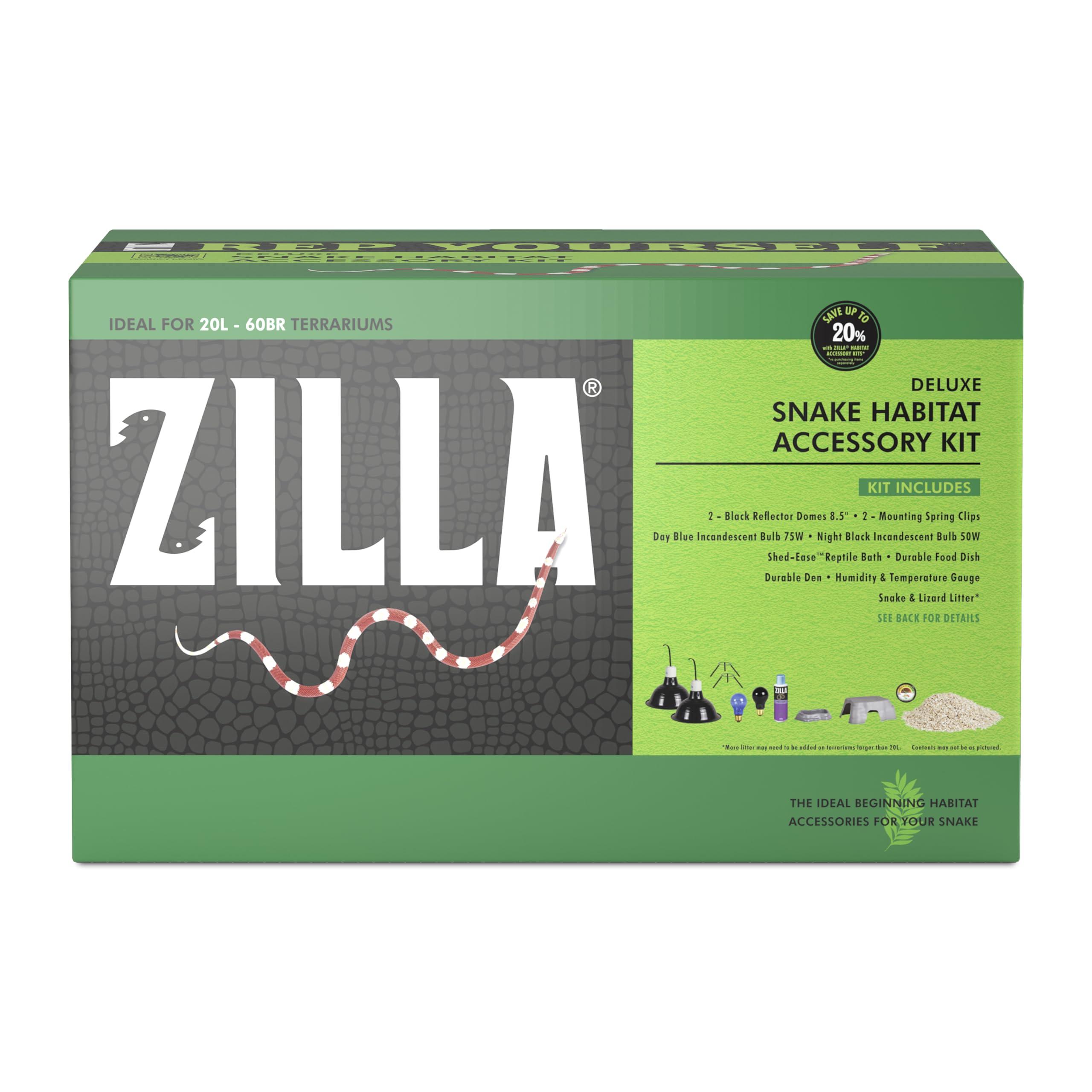Zilla Snake Habitat Accessory Kit, Easy Starter Kit for Snakes, Includes Lighting, Bedding, Shedding Solution, Shelter and Feedi