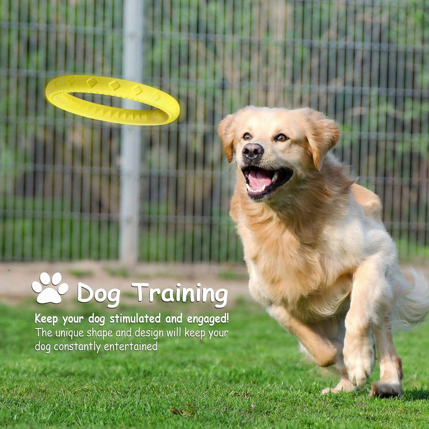 Fluffy Paws Dog Chewing Ring - Soft Rubber Dental Toy for Small/Medium Dogs - 10", Yellow