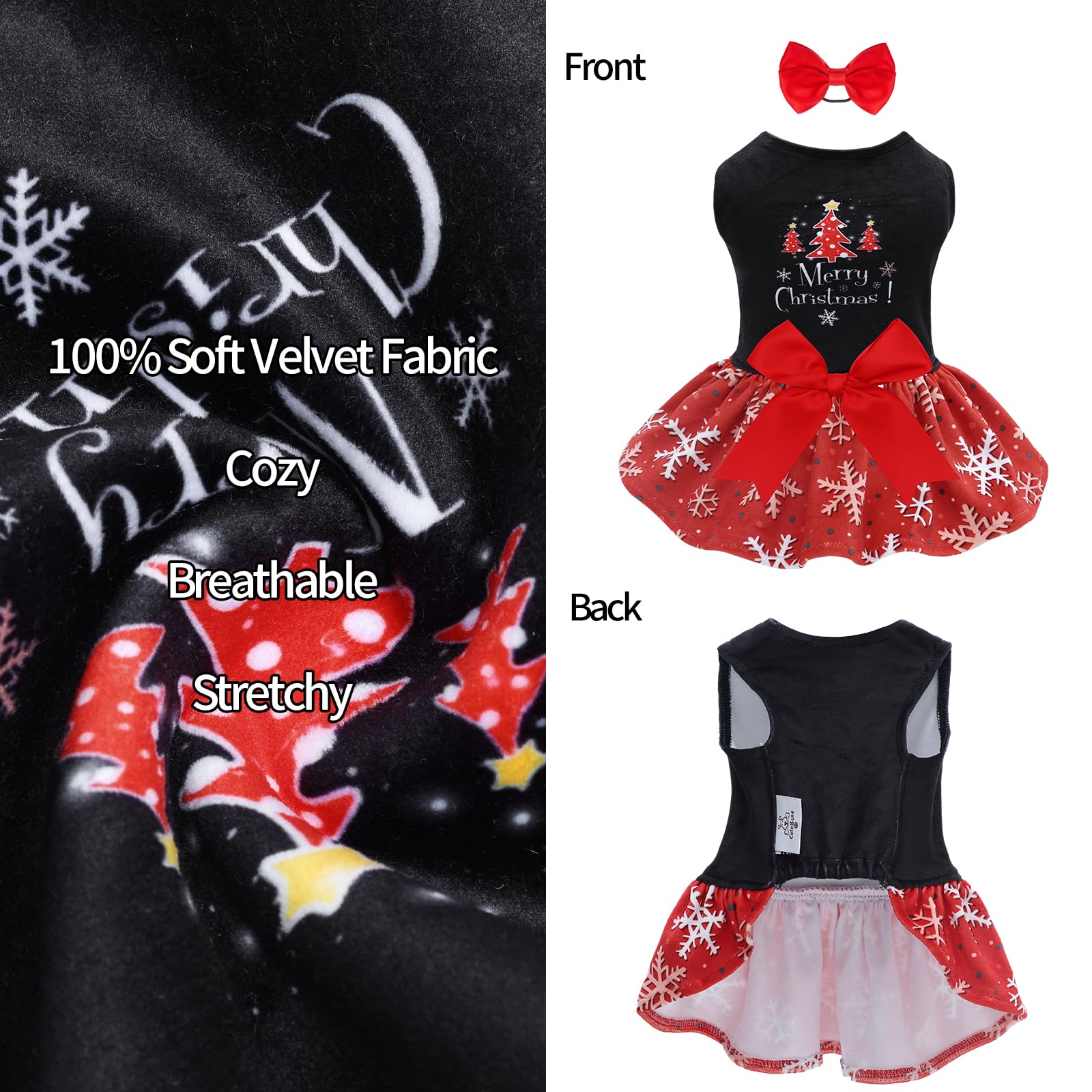 Cutebone Christmas Dog Dresses Velvet Holiday Small Dogs Clothes Onesie Pet Apparel Girl Puppy Skirt With Bow Hair Rope Cva54Xxs