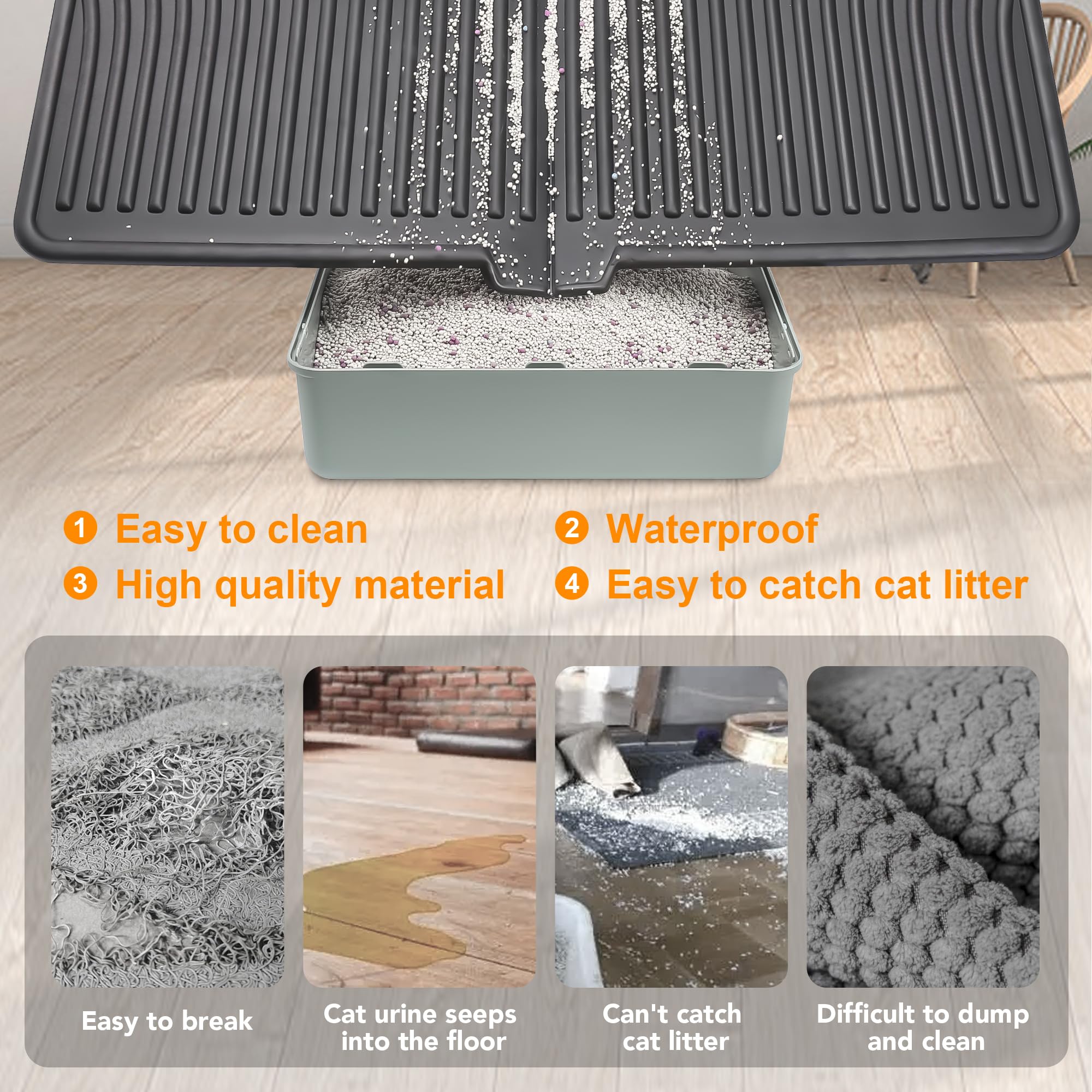 UPSKY Cat Litter Mat, Large Kitty Litter Trapping Mat Soft on Kitty Paws, Litter Box Mat Keep Floor Clean, 31 x 24 Waterproof an