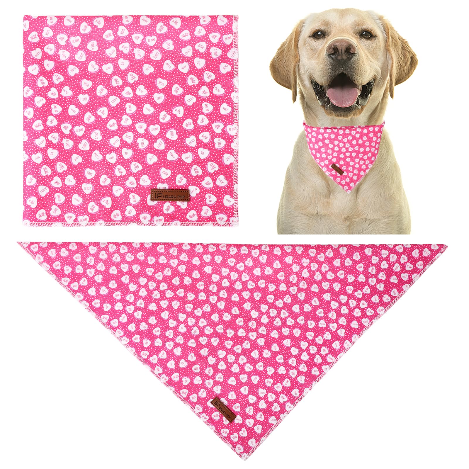 Up Urara Pup Valentine Dog Bandana, Pink Heart Triangle Bid Scarf For Small Medium Dog, Cotton Pet Kerchief For Girl Boy Dogs Or Cats, Red Dog Bandana, Cute Adorable Puppy Bandana